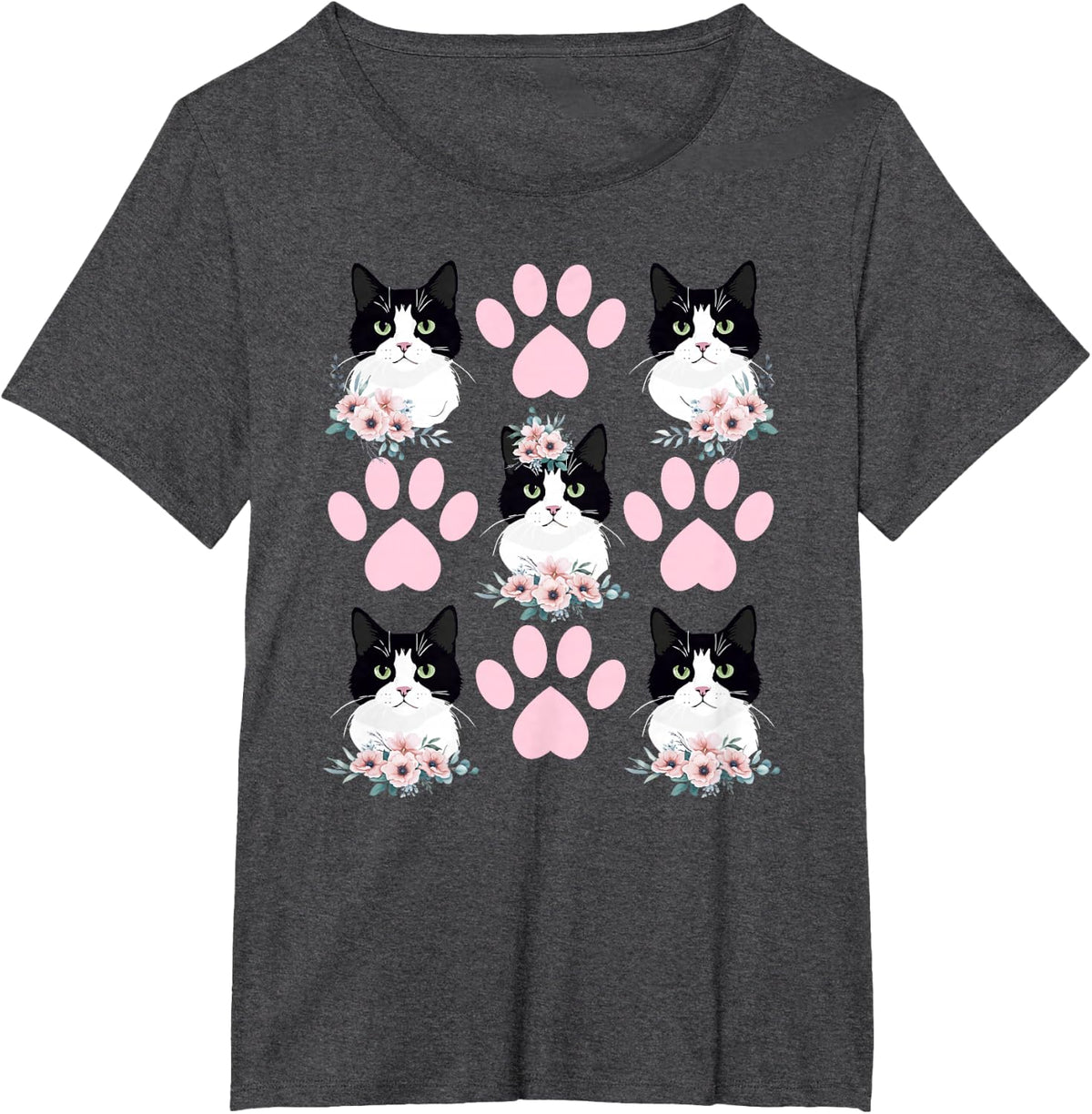 Tuxedo Cat Owner Flowers Tuxedo Cat Lover Tuxedo Cat Mom T-Shirt - Dark Heather Grey
