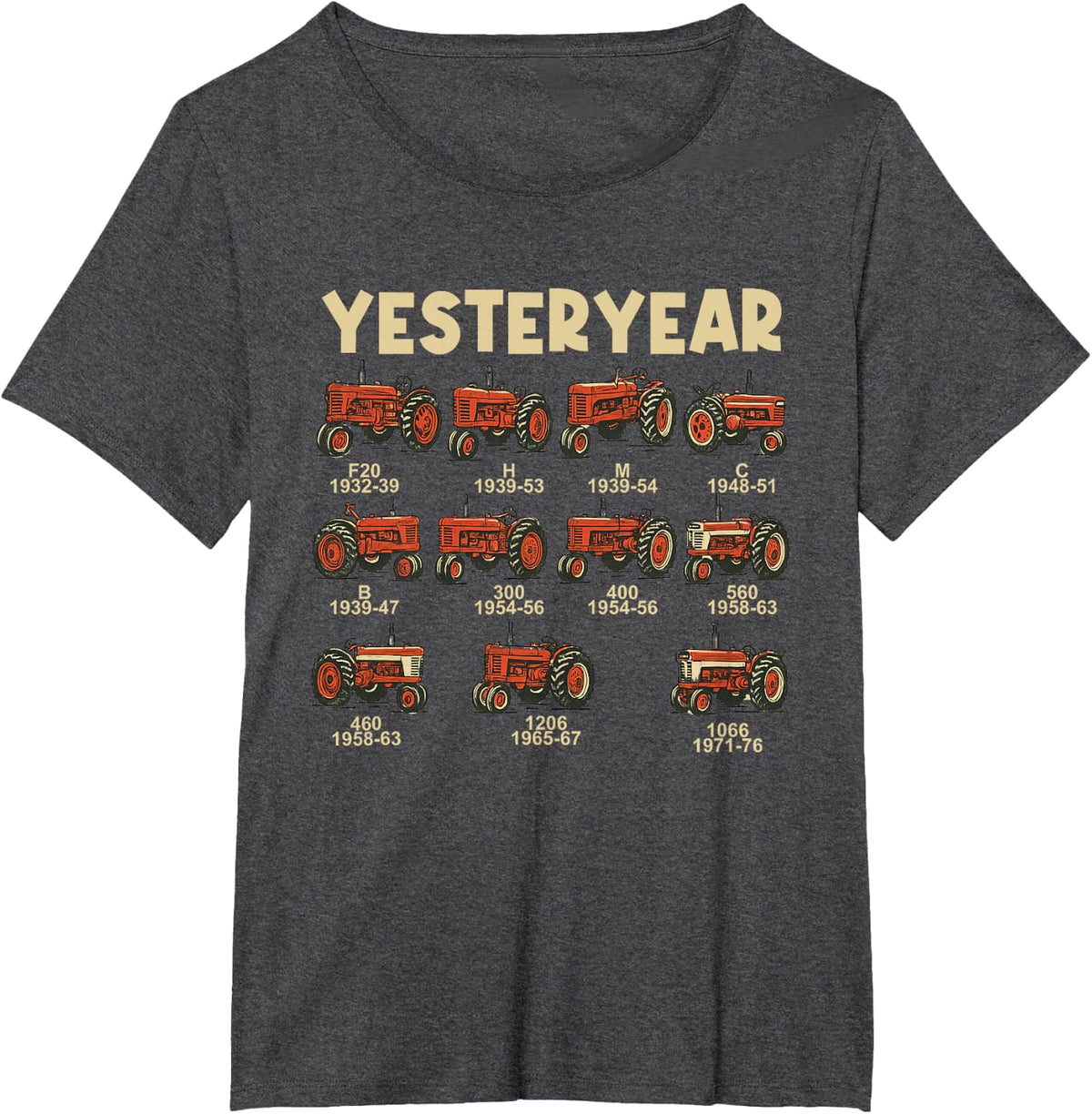 Vintage Red Tractor Collection Yesteryear Timeline T-Shirt - Dark Heather Grey