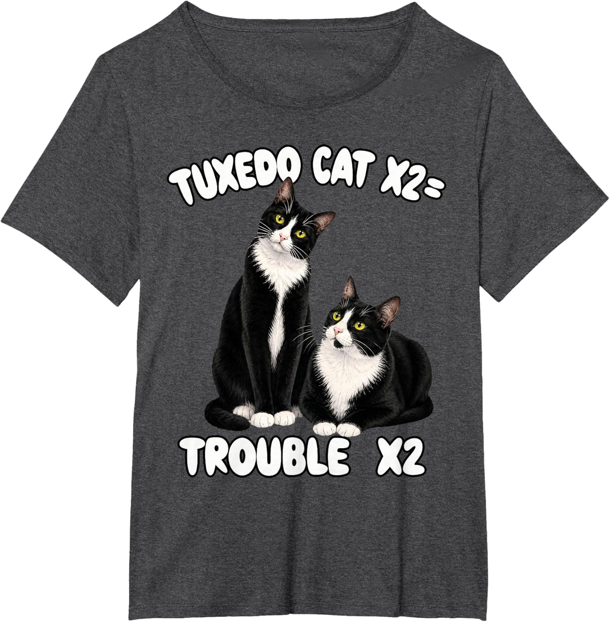2X Trouble 2 Tuxedo Cats Mother's Day Birthday Kitten Lover T-Shirt - Dark Heather Grey