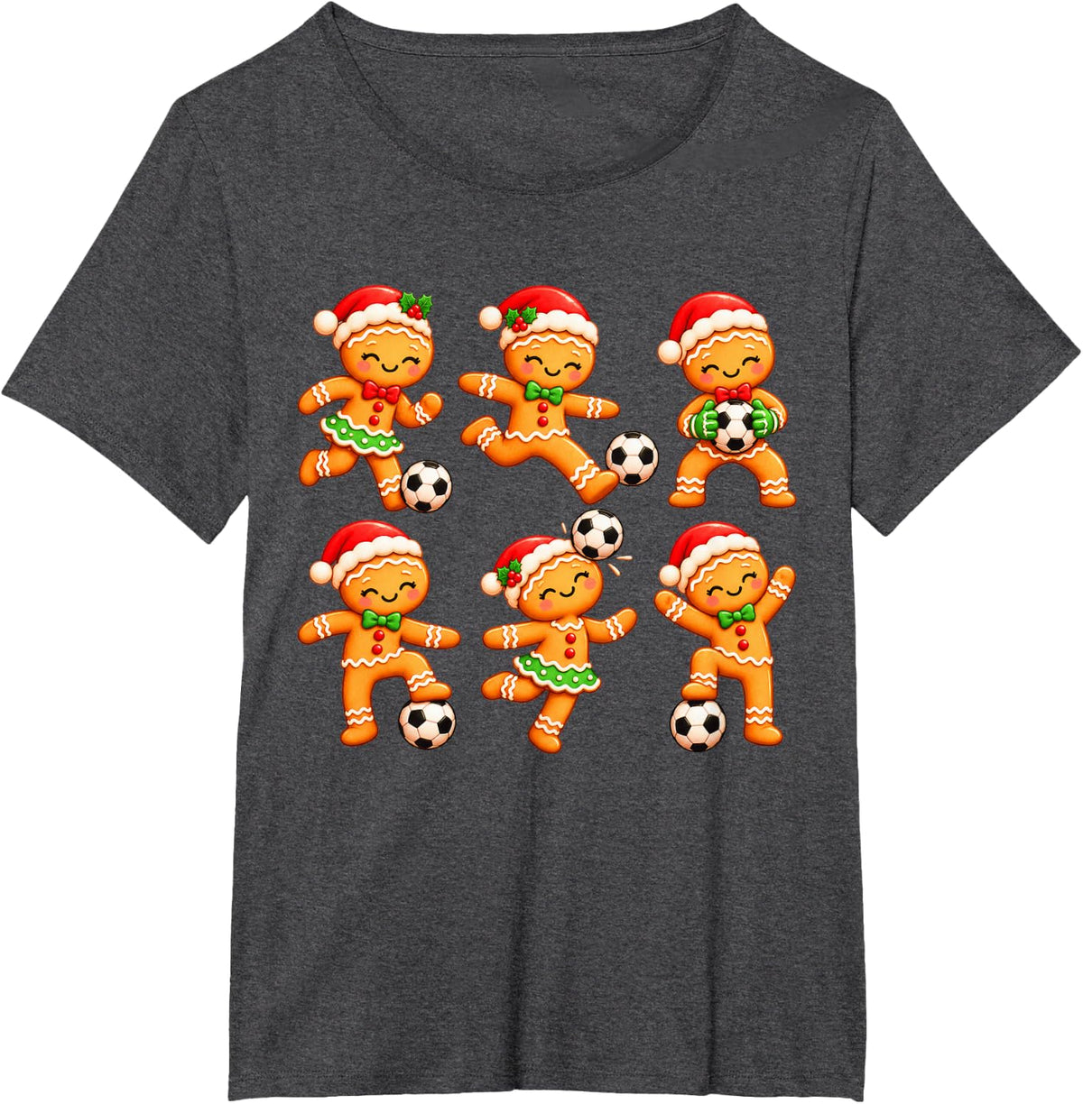 Soccer Gingerbread Player Christmas Cute T-Shirt - Dark Heather Grey