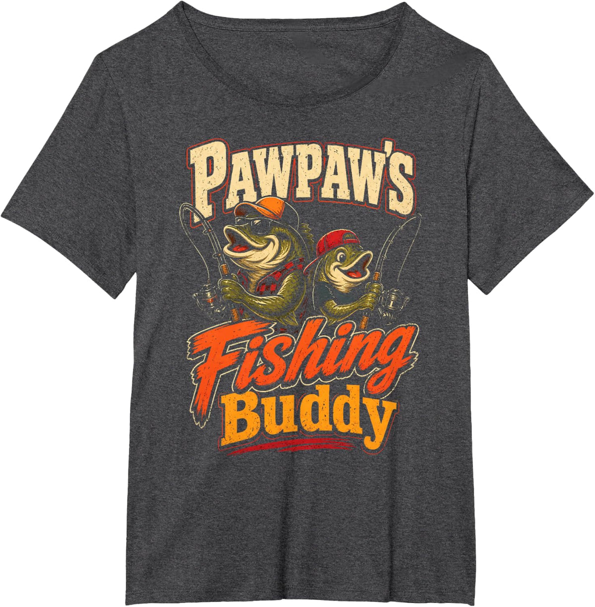 Fishing Buddy Pawpaw's Funny Cartoon Angler Grandpa Gift T-Shirt - Dark Heather Grey