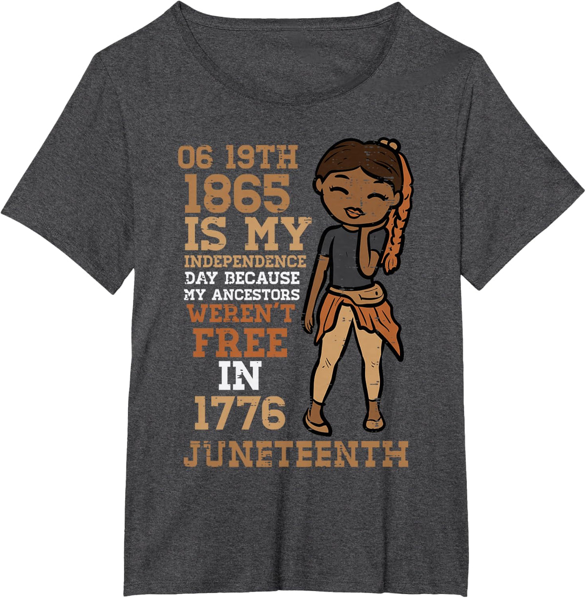 1865 My Independence Day Juneteenth Black Girl Women Kids T-Shirt - Dark Heather Grey