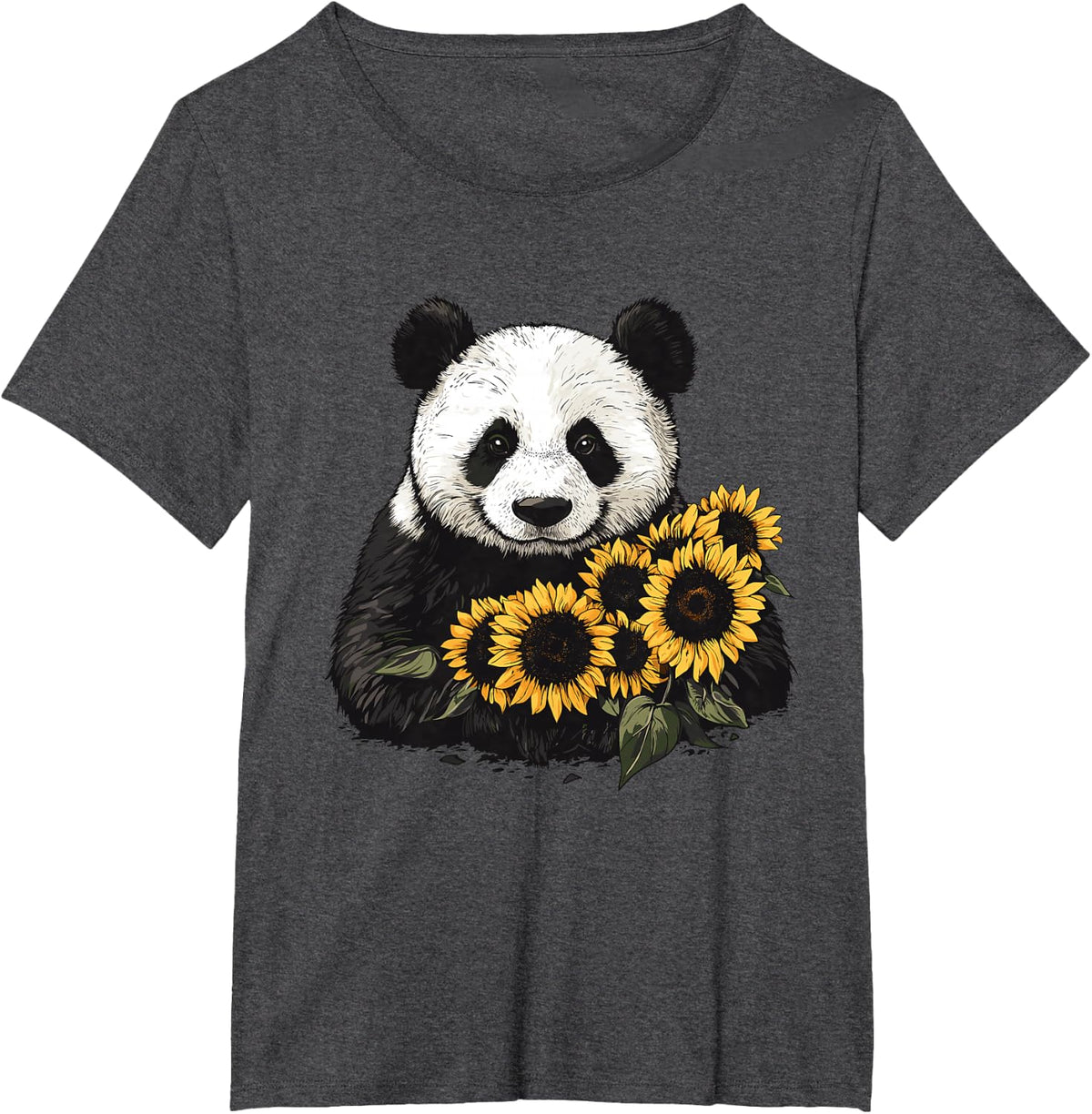 Panda Bear With Sunflowers T-Shirt Tee For Girls Boys Panda Lovers - Dark Heather Grey