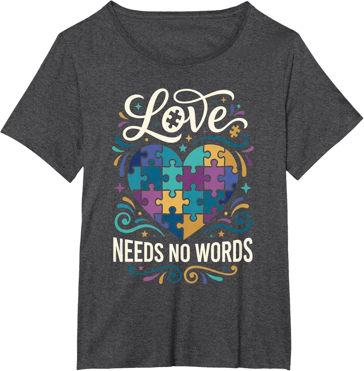 Autism Awareness Love Needs No Words Kid Designs T-Shirt - Dark Heather Grey