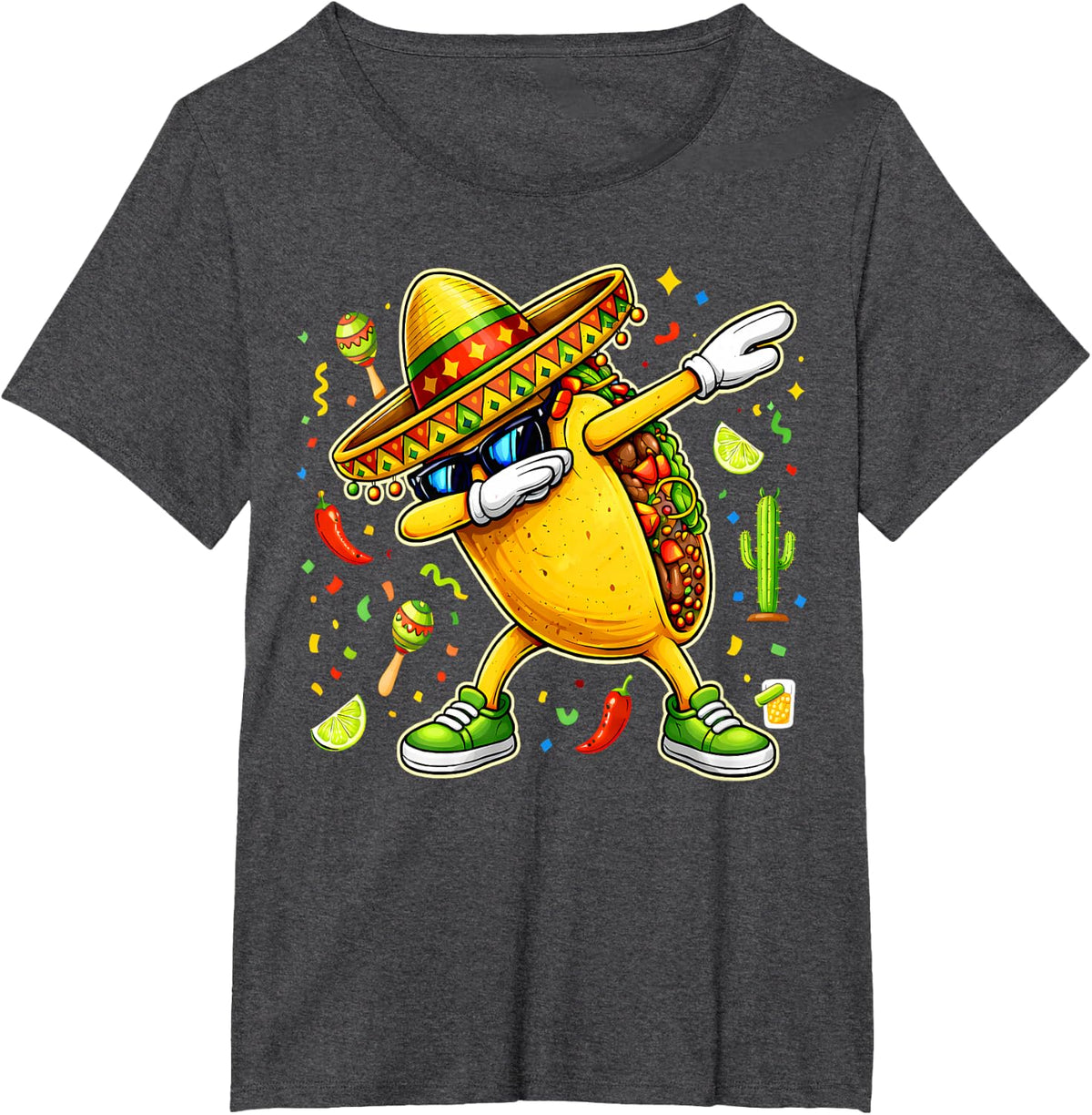 Funny Dabbing Taco Cinco De Mayo Mexican Fiesta Party T-Shirt - Dark Heather Grey