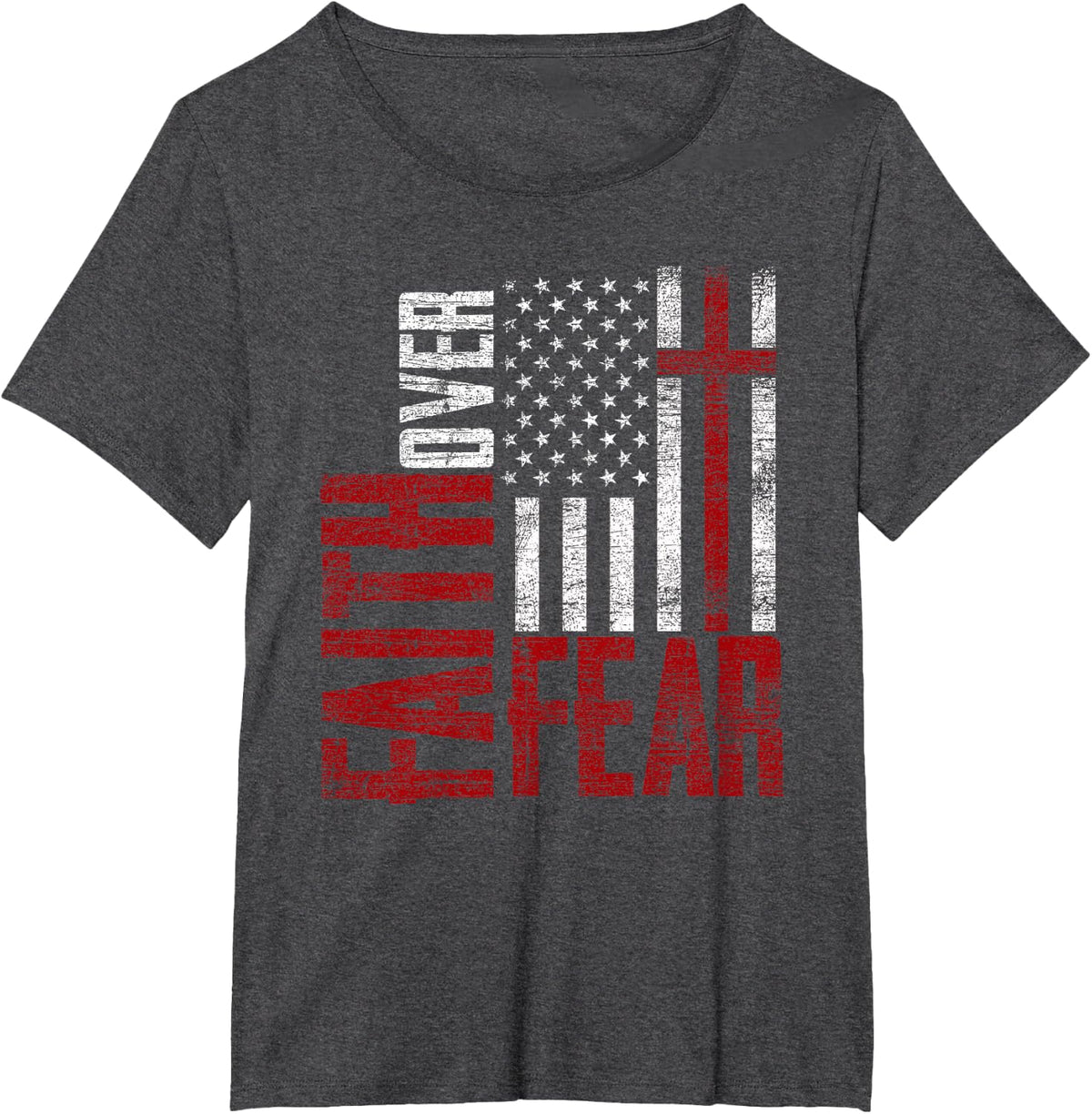 Patriotic Devotee USA Flag Cross Faith Over Fear Jesus T-Shirt - Dark Heather Grey