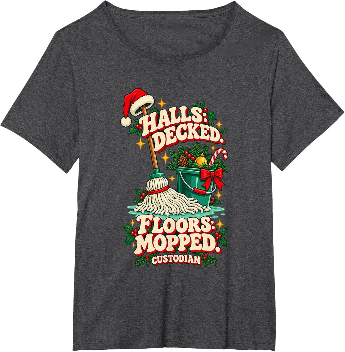 Christmas Custodian Christmas Team T-Shirt - Dark Heather Grey