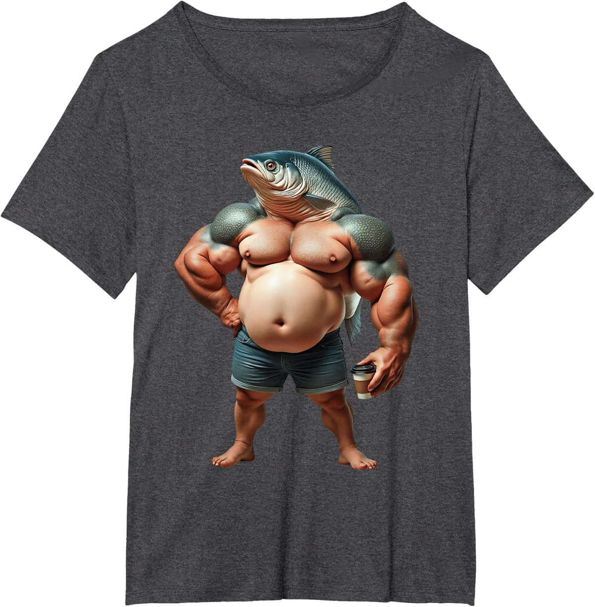 Fishing Dad Bass Bodybuilder Ocean T-Shirt - Dark Heather Grey