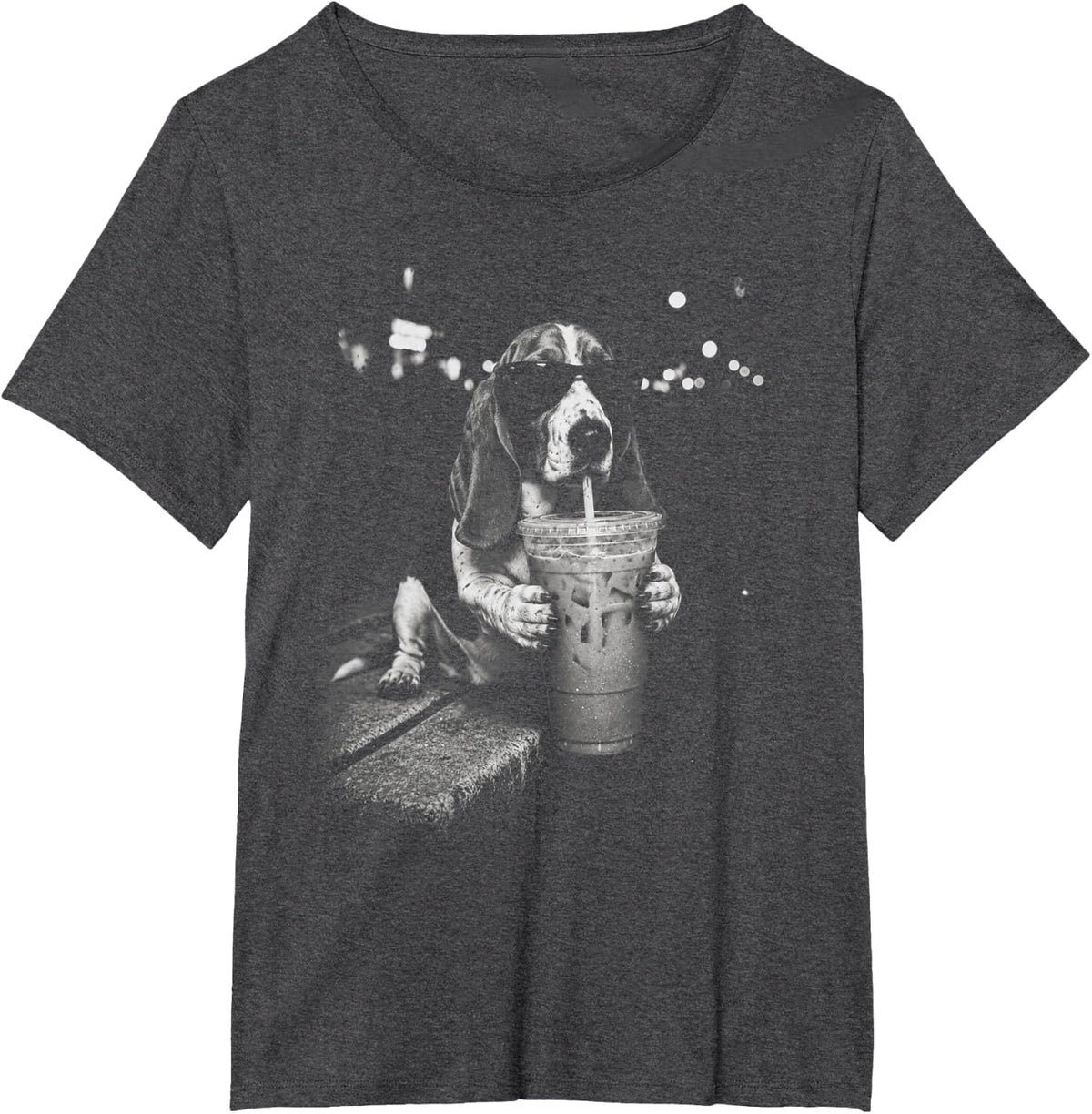 Funny Basset Hound Dog Drinking Iced Coffee Lover Dog Meme T-Shirt - Dark Heather Grey