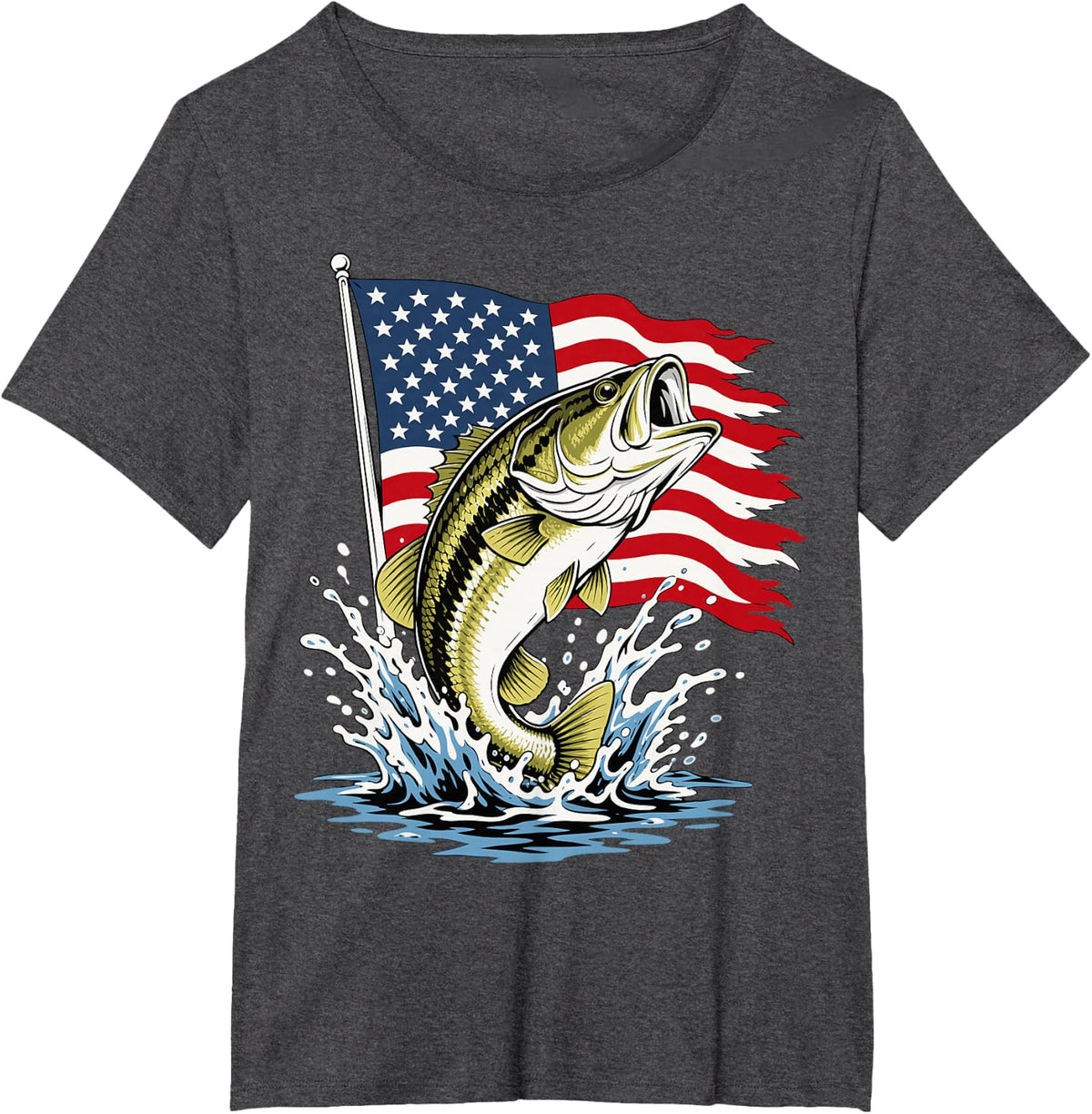 USA Bass Fishing American Flag Angler T-Shirt - Dark Heather Grey
