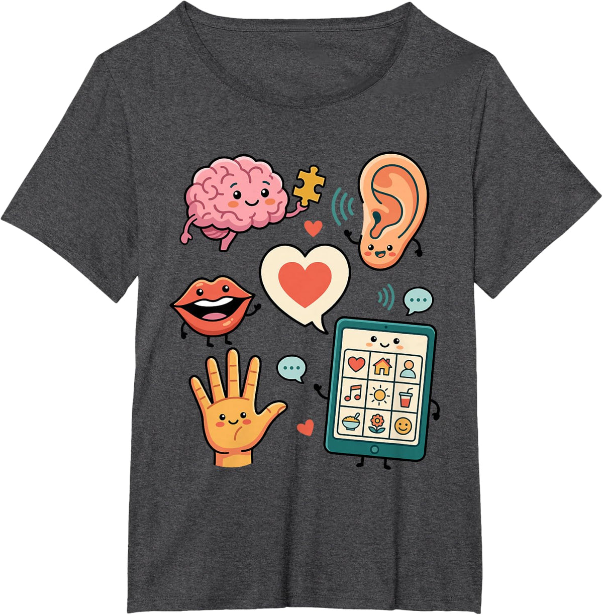 Communication Icons for Speech Therapy and AAC Teams T-Shirt - Dark Heather Grey