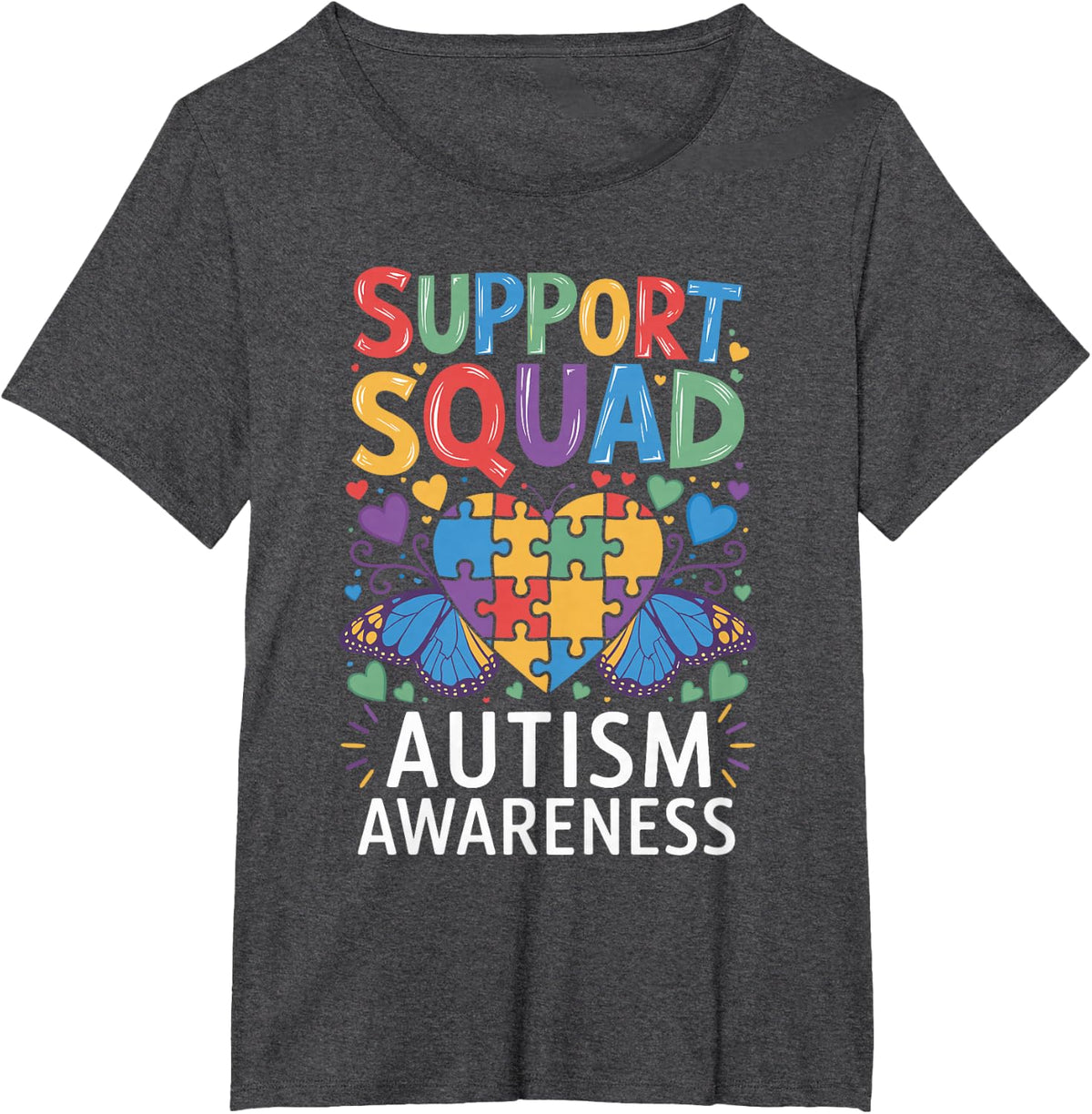 Autism Awareness Support Squad T-Shirt - Dark Heather Grey
