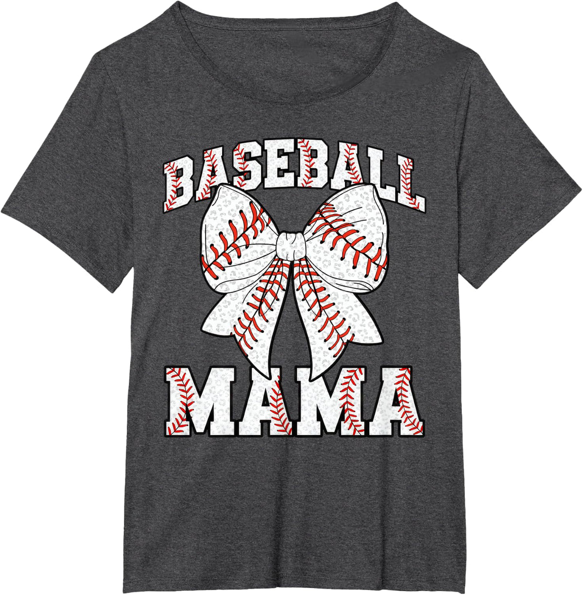 Baseball Mama Sports Mom Leopard Baseball Bow Girls Women T-Shirt - Dark Heather Grey