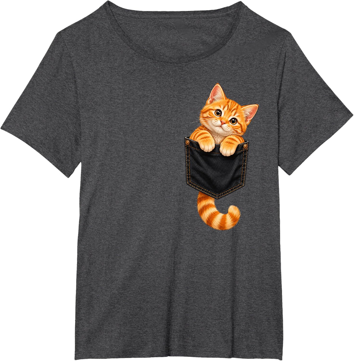 Cute Tabby Cat in Pocket Funny Cat Mom Cat Dad Cat Lover T-Shirt - Dark Heather Grey