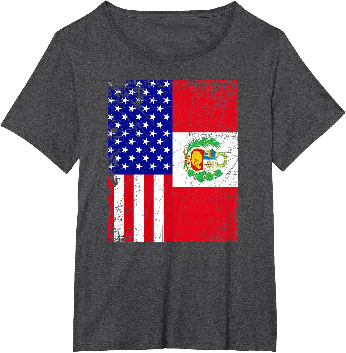 Peruvian American | Half Peru Half USA Flag Proud Shirt T-Shirt - Dark Heather Grey