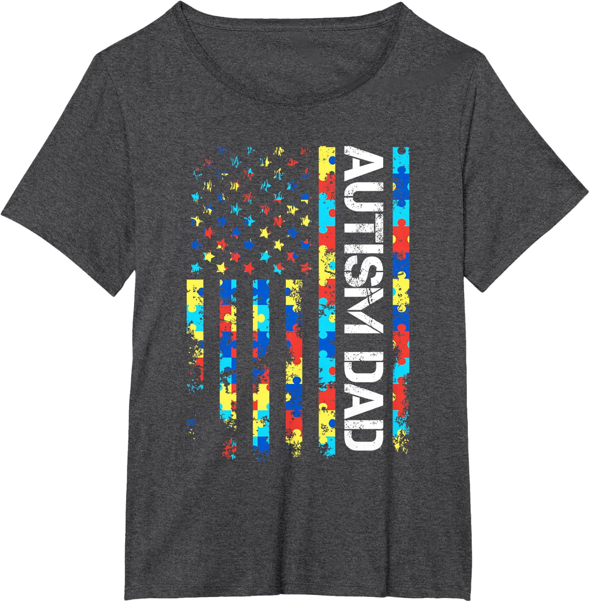 Autism Awareness Dad USA Flag Fathers day T-Shirt - Dark Heather Grey