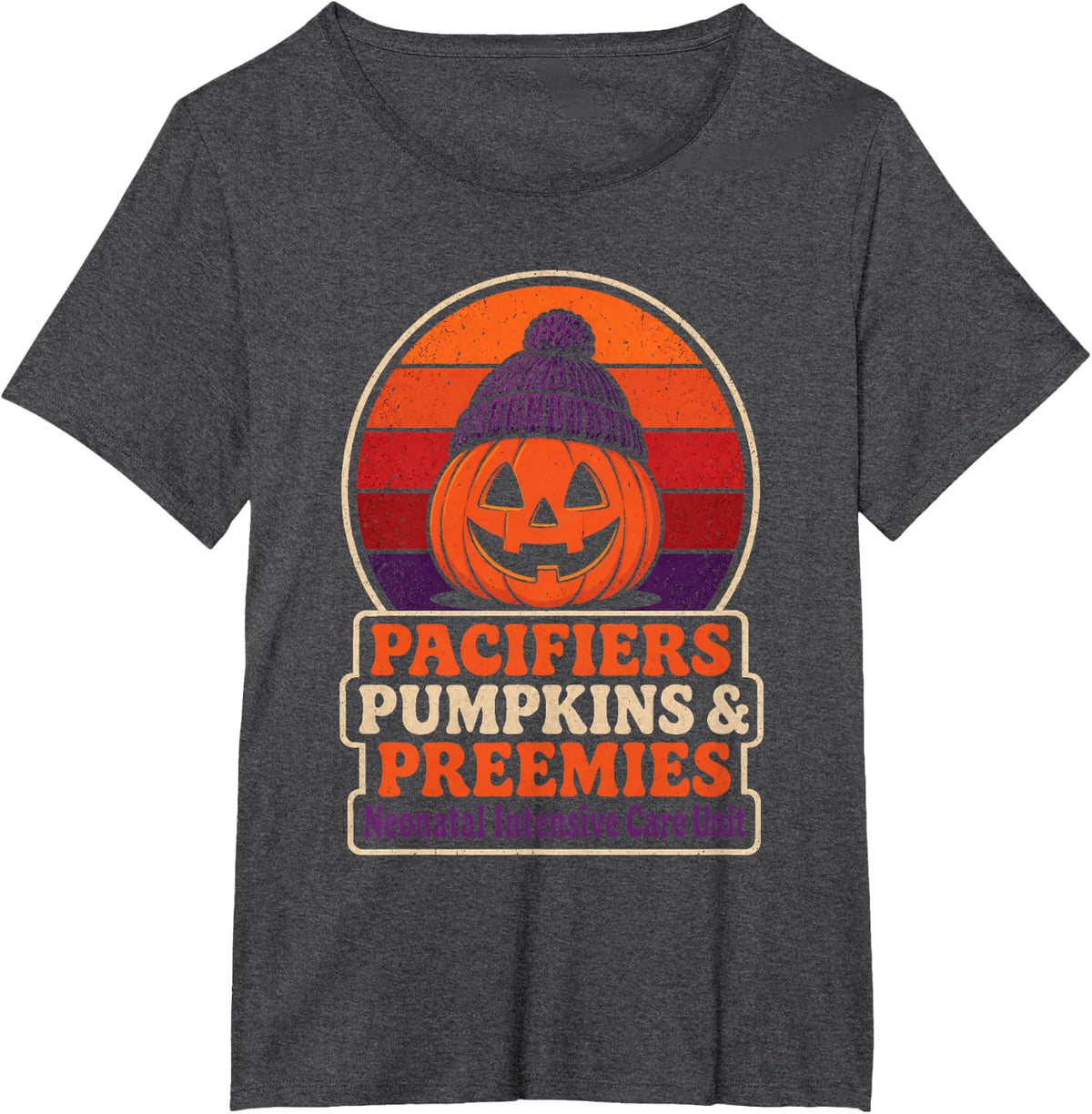 NICU Nurse Halloween Pacifiers Pumpkins & Preemies T-Shirt - Dark Heather Grey