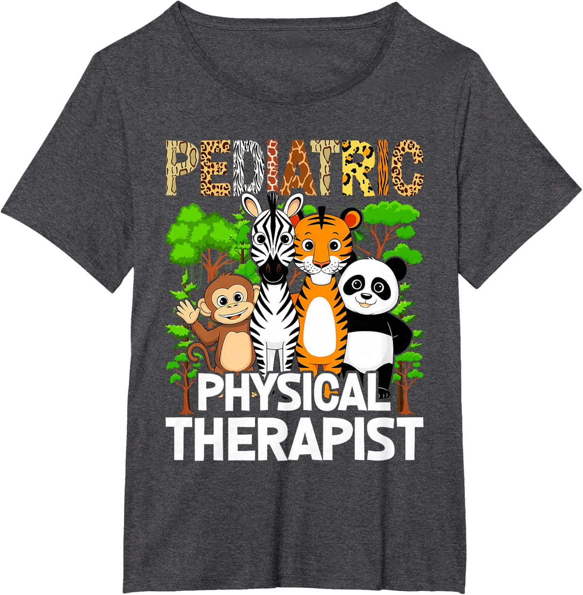 Pediatric Physical Therapist PT Therapy Cute Animals T-Shirt - Dark Heather Grey
