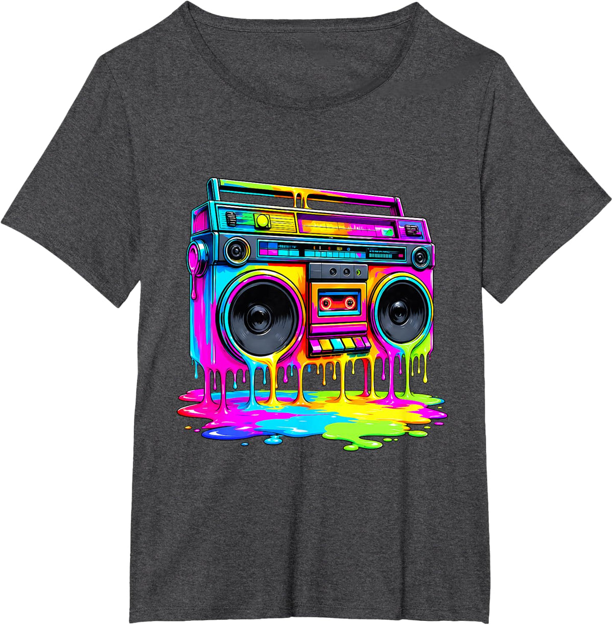 Dripping Paint Boombox R&B Old School 80s Music Hip Hop T-Shirt - Dark Heather Grey