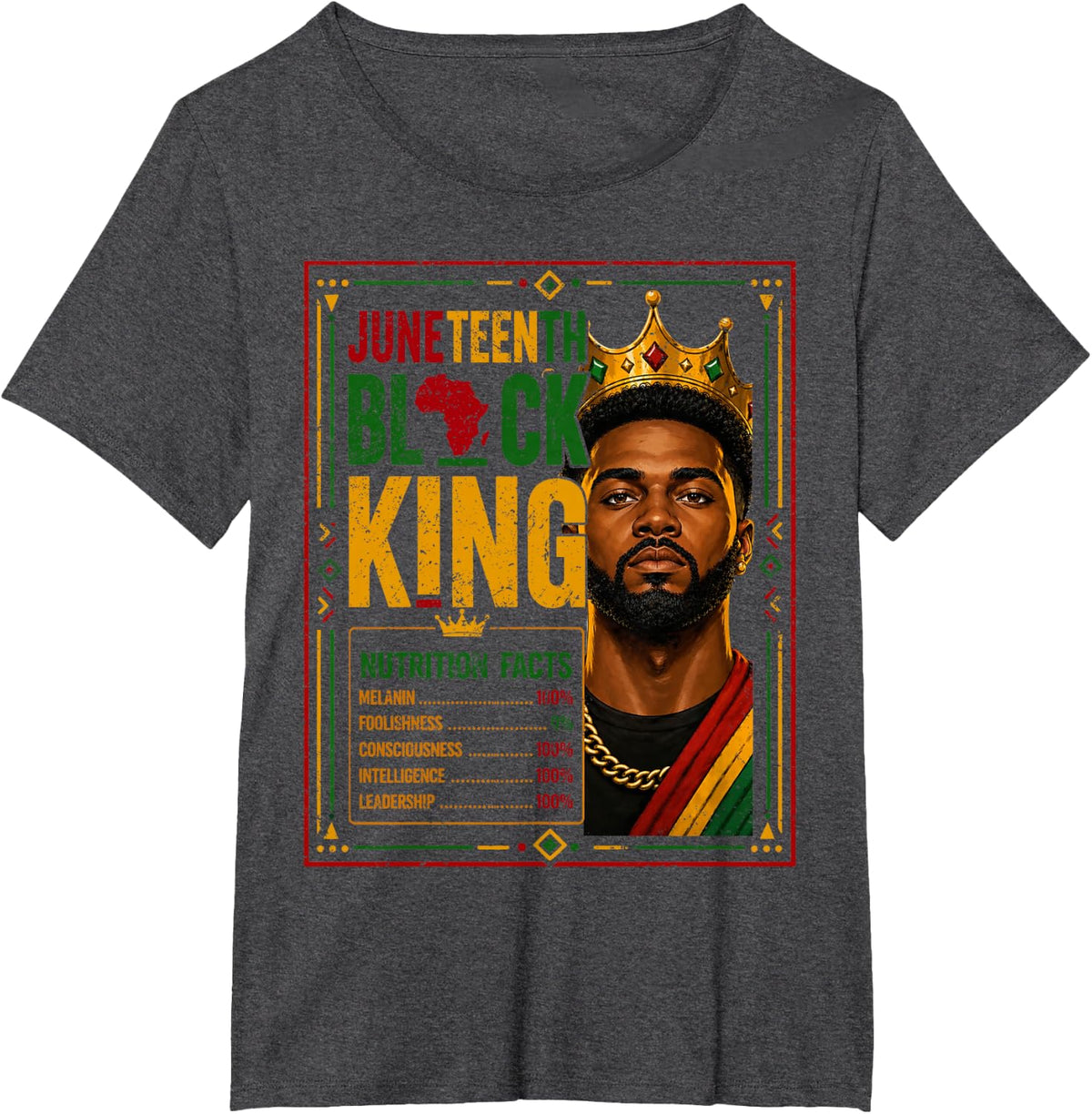 Juneteenth Black King Black History African Dad Fathers Day T-Shirt - Dark Heather Grey