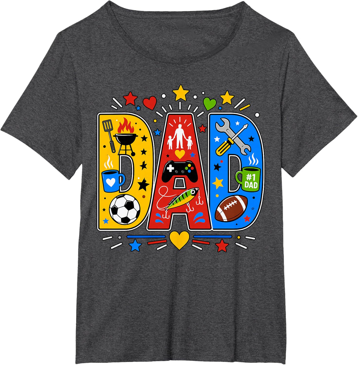 Dad Hobby Collage Family Pride T-Shirt - Dark Heather Grey