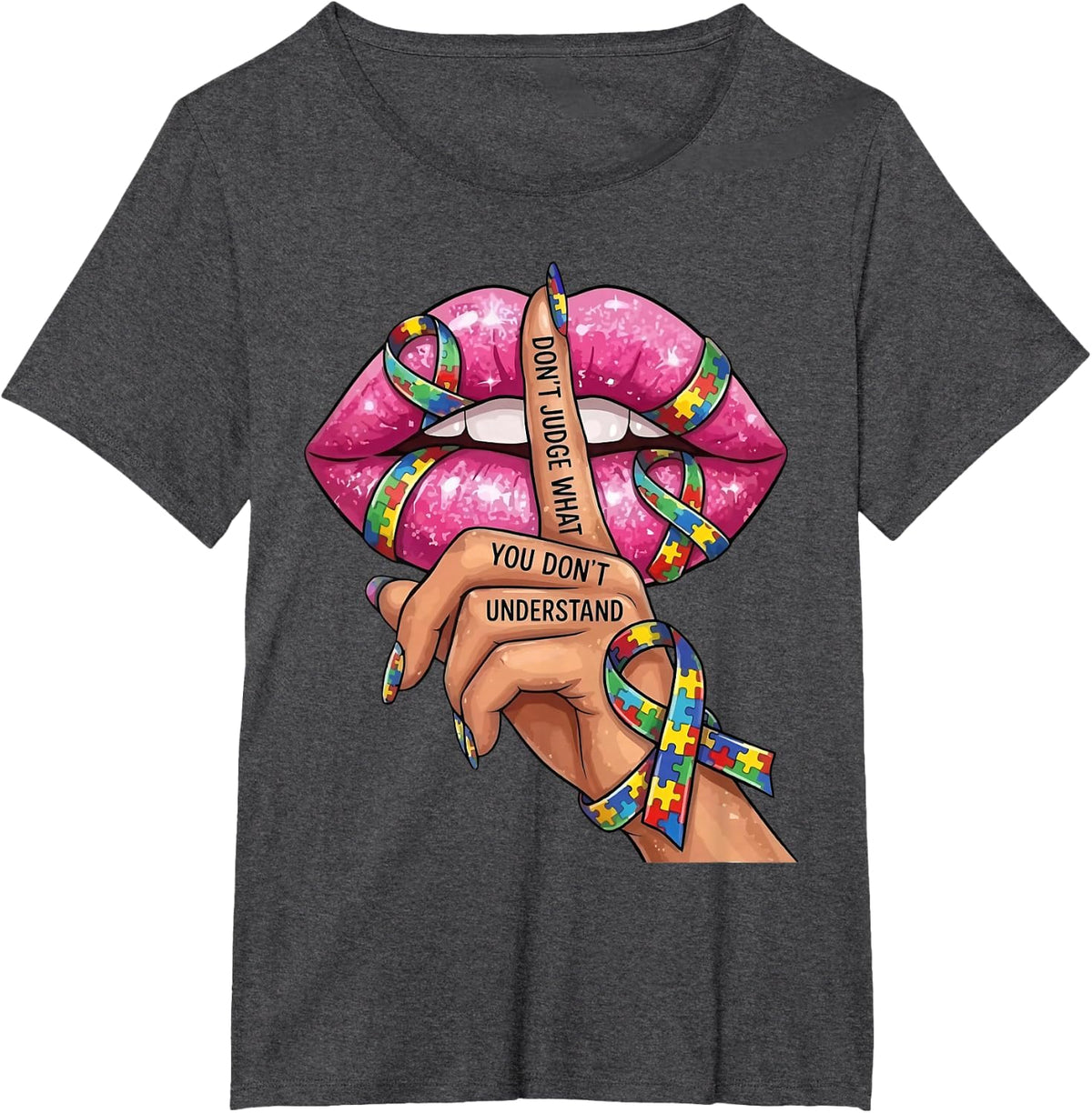 Don't Judge What You Don't Understand Autism Lips T-Shirt - Dark Heather Grey
