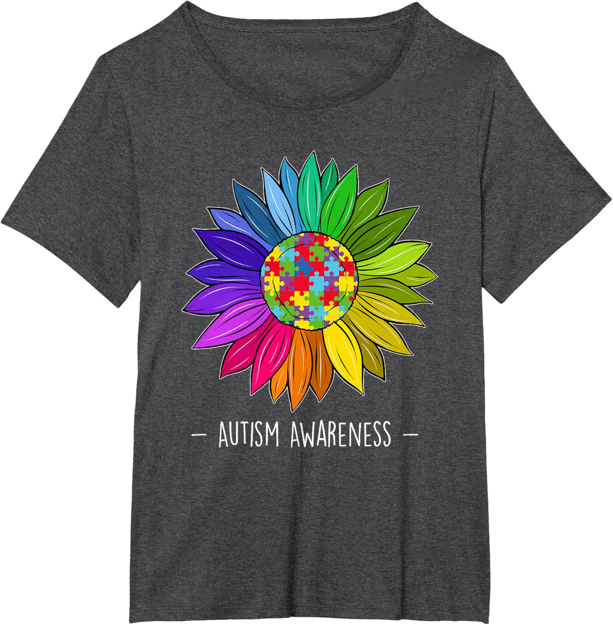 Floral Autism Awareness Daisy Flower Tee T-Shirt For Women - Dark Heather Grey