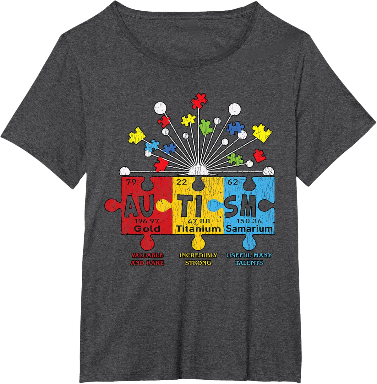Autism Awareness Periodic Table Puzzle Elements ASD Science T-Shirt - Dark Heather Grey