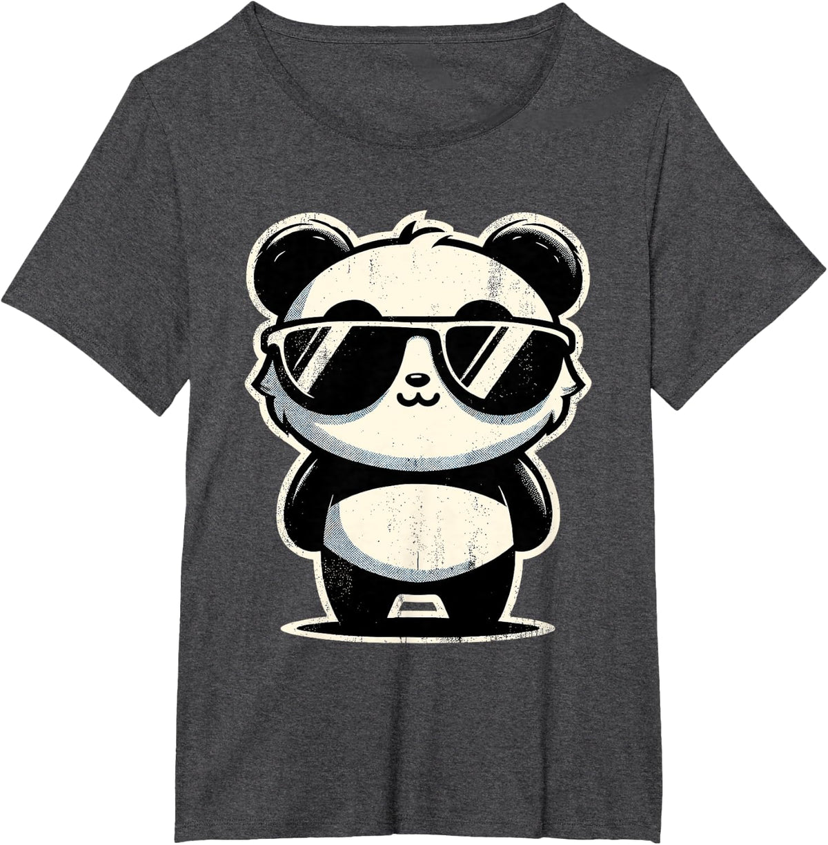 Retro Panda in Sunglasses BBQ Pool Party Funny Panda T-Shirt - Dark Heather Grey