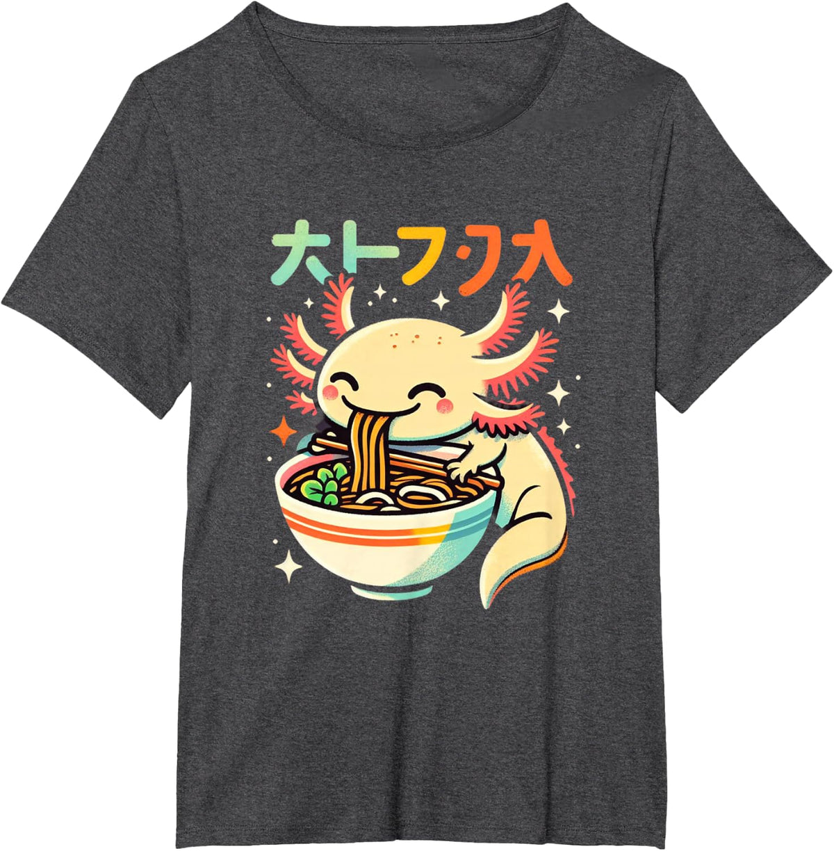 Axolotl Ramen Kawaii Neko Japanese Noodles Aesthetic T-Shirt - Dark Heather Grey