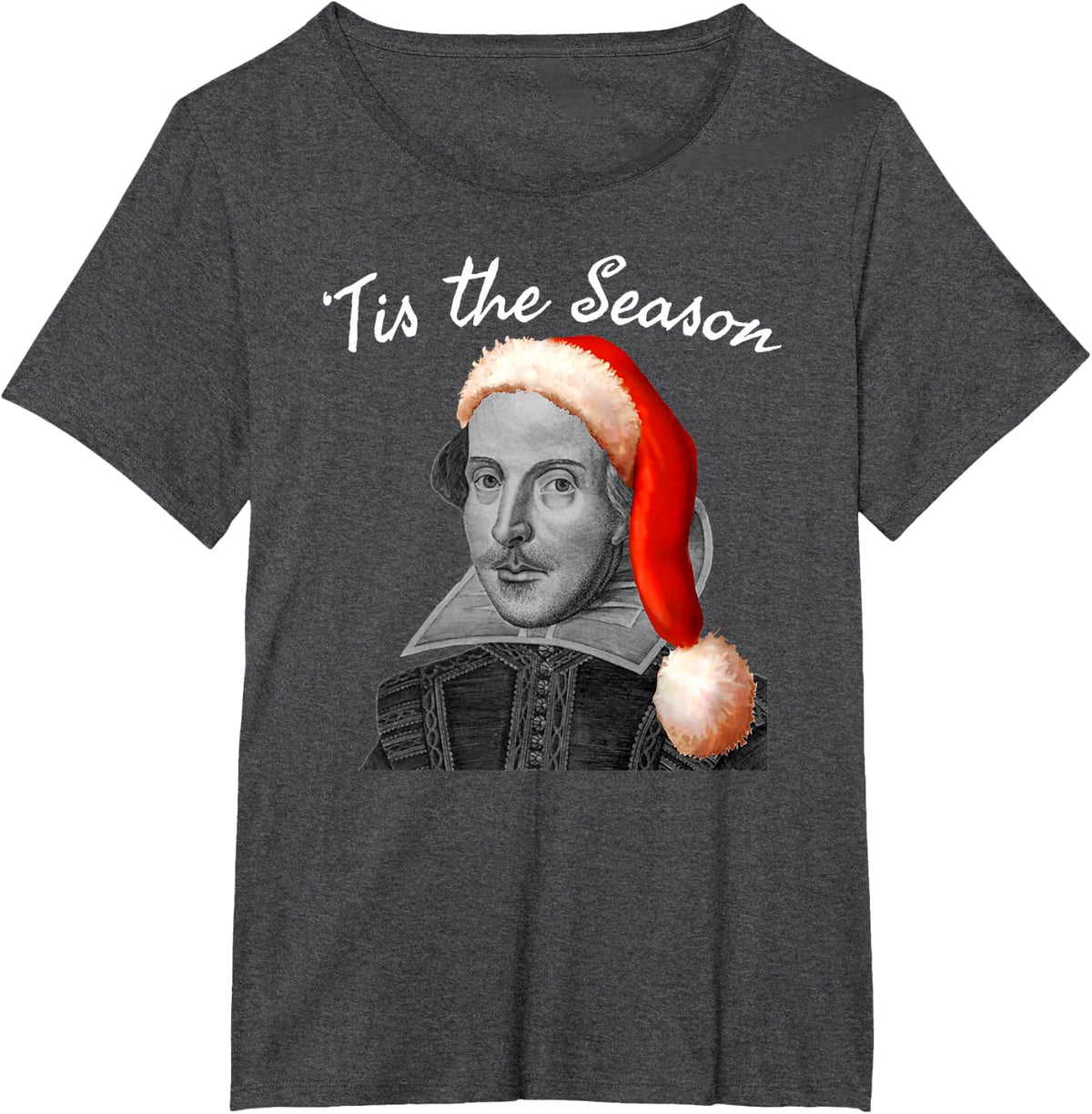 Vintage Shakespeare Christmas Santa Hat-Funny Tis The Season T-Shirt - Dark Heather Grey