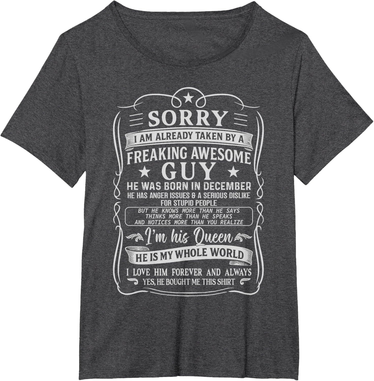 I Am Already Taken by Freaking Awesome Guy Born in December T-Shirt - Dark Heather Grey