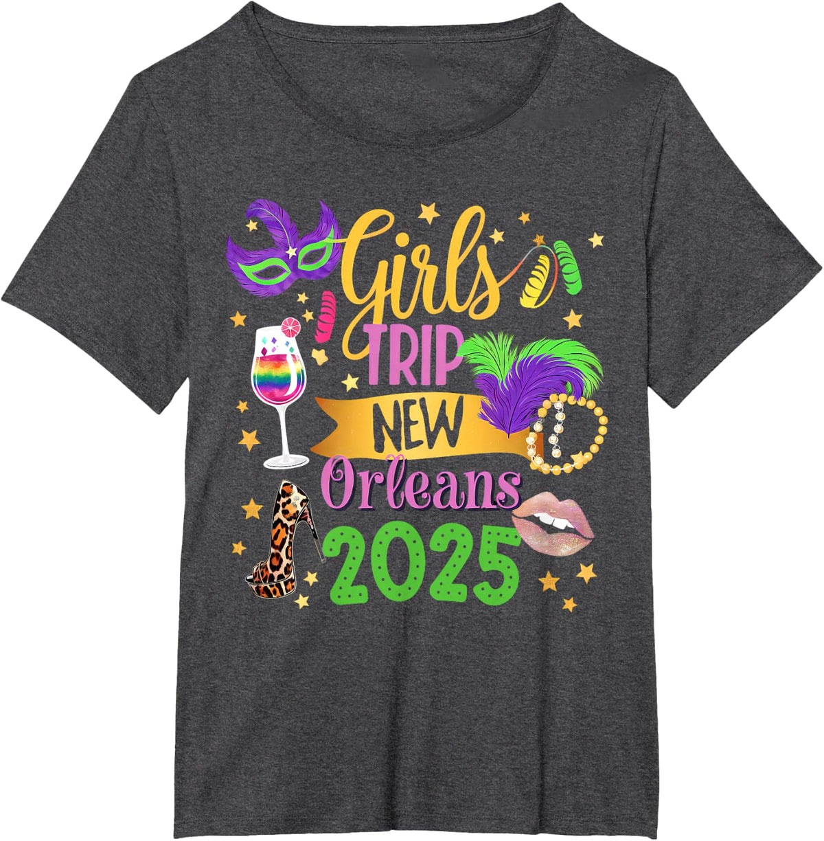Girls Trip New Orleans 2025 Mardi Gras Mask Beads Family T-Shirt - Dark Heather Grey