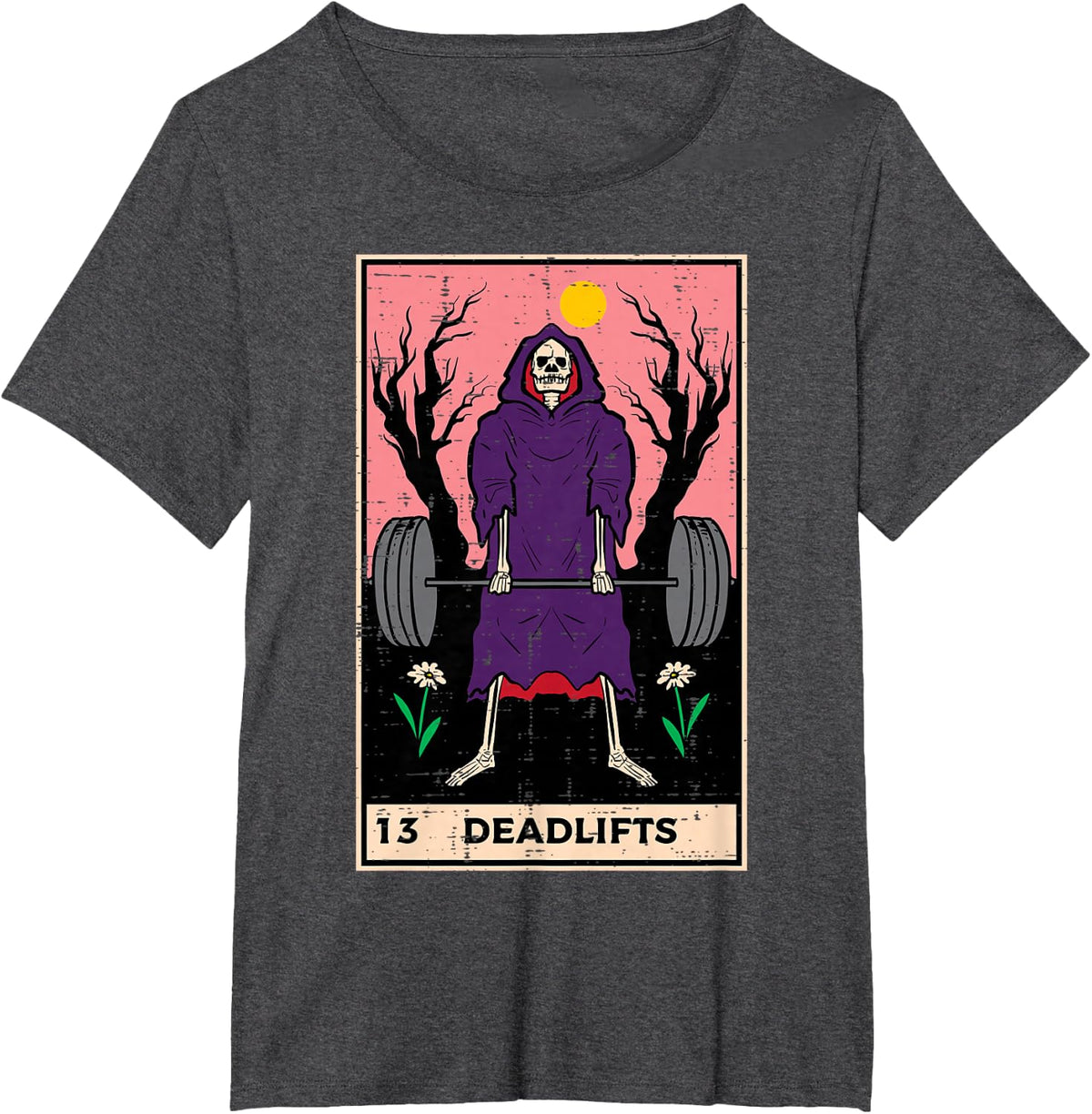 Gym Grim Reaper Tarot Deadlift Fun Workout Fitness Women Men T-Shirt - Dark Heather Grey