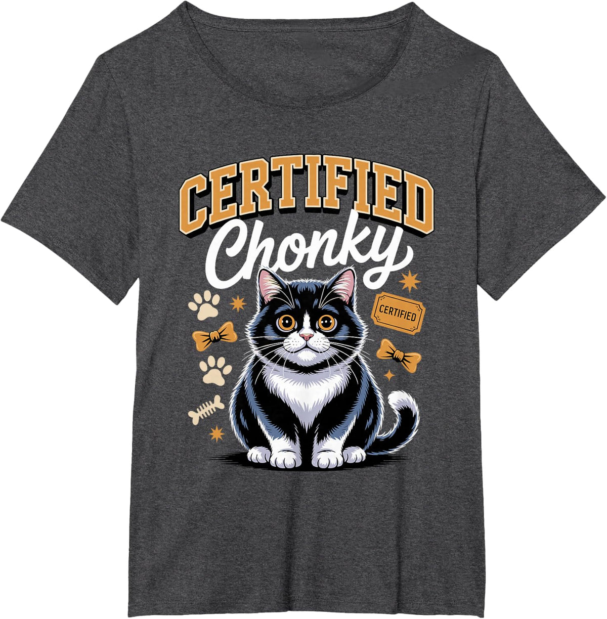 Certified Chonky Tuxedo Cat T-Shirt - Dark Heather Grey