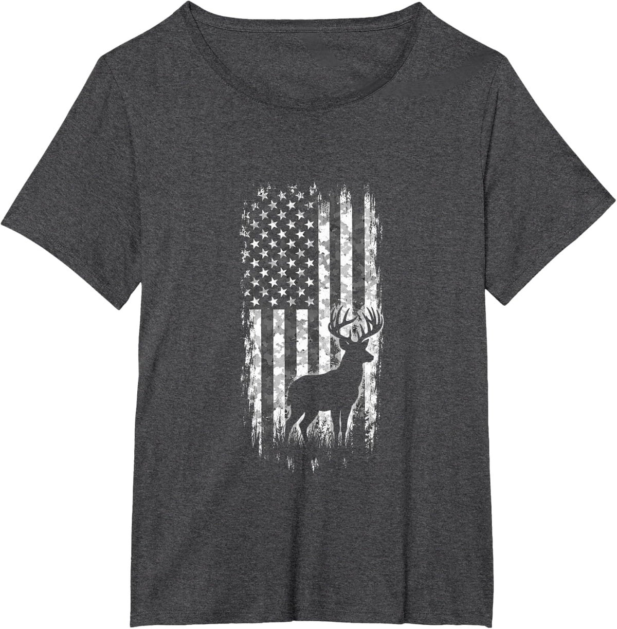American Flag Whitetail Buck Deer Hunting Patriotic Hunter T-Shirt - Dark Heather Grey