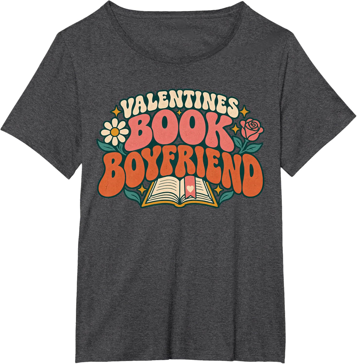 Retro Valentines Book Boyfriend T-Shirt - Dark Heather Grey