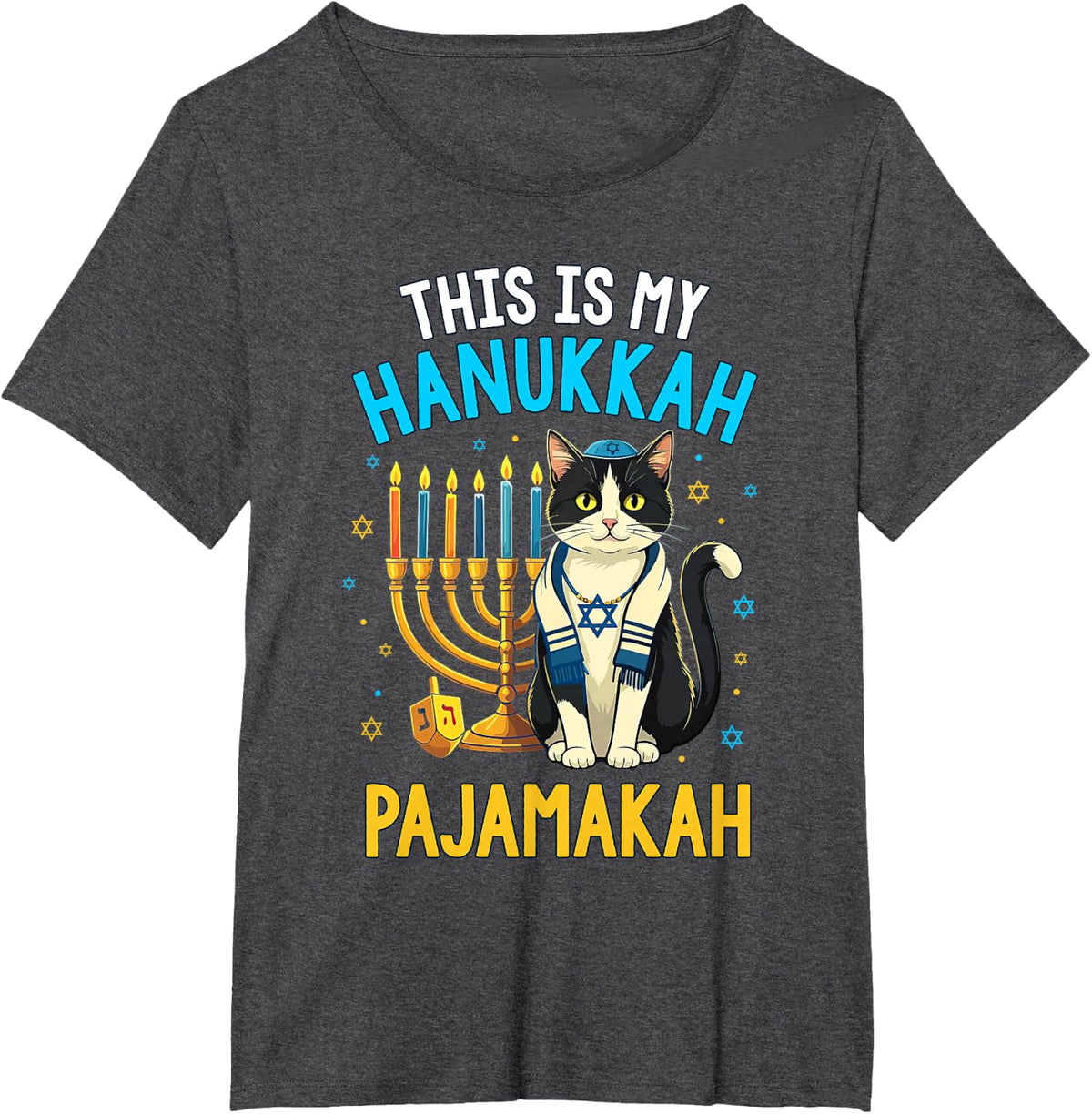 My Hanukkah Pajamakah Cat Lover Pajama Chanukah Jewish T-Shirt - Dark Heather Grey