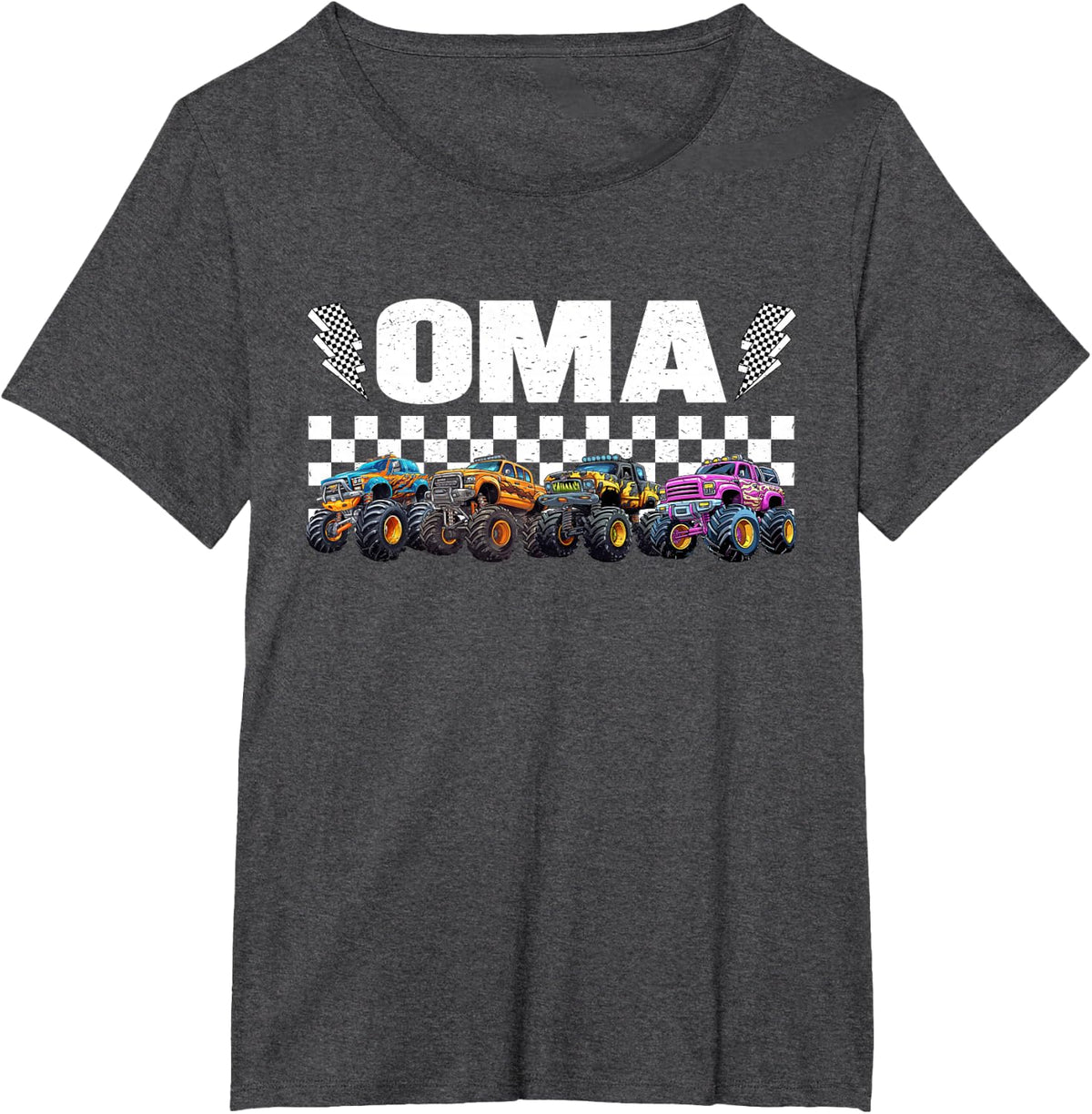 Oma Retro Monster Truck Family Crew Birthday Matching T-Shirt - Dark Heather Grey