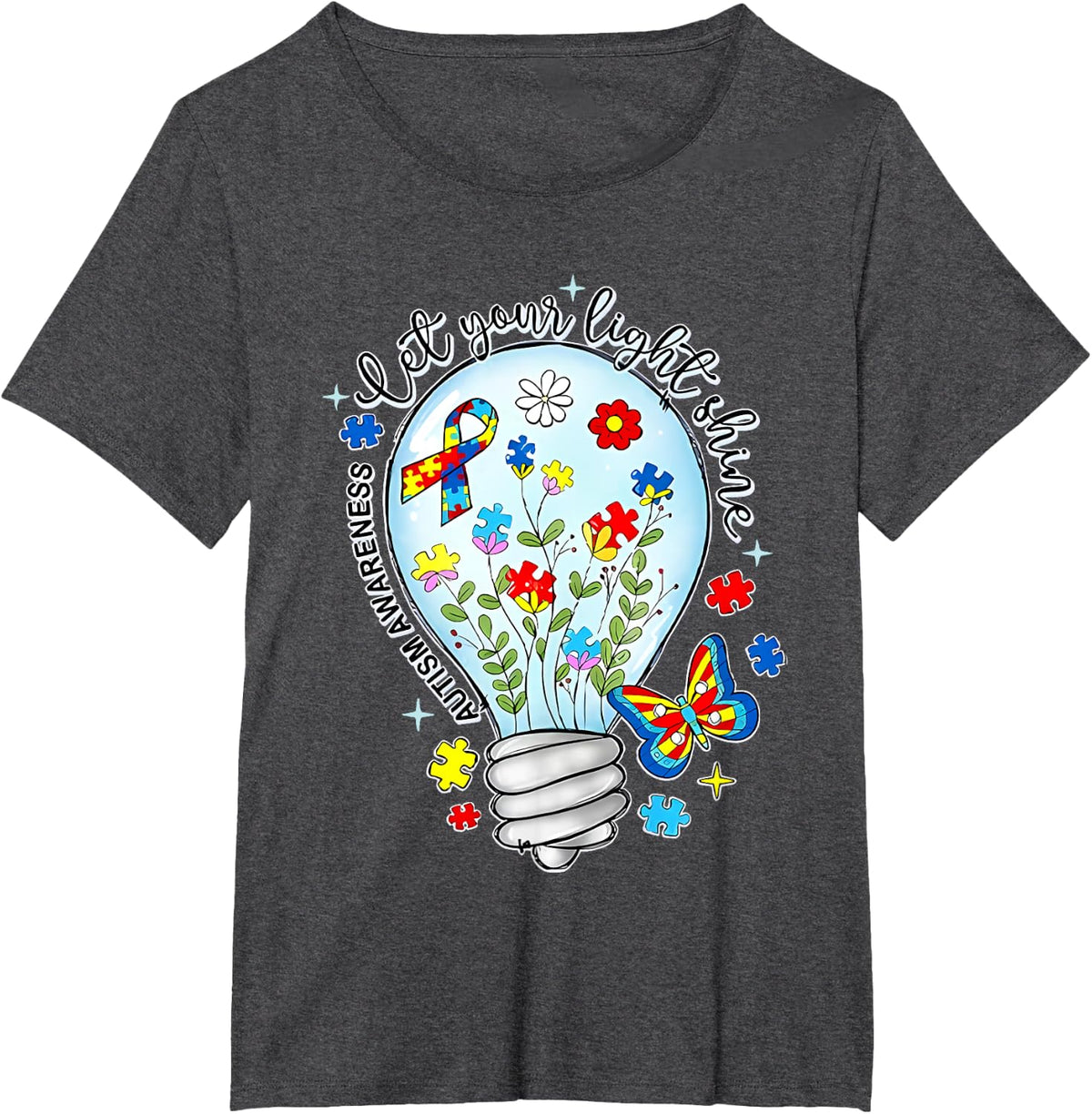 let your light shine autism awareness T-Shirt - Dark Heather Grey