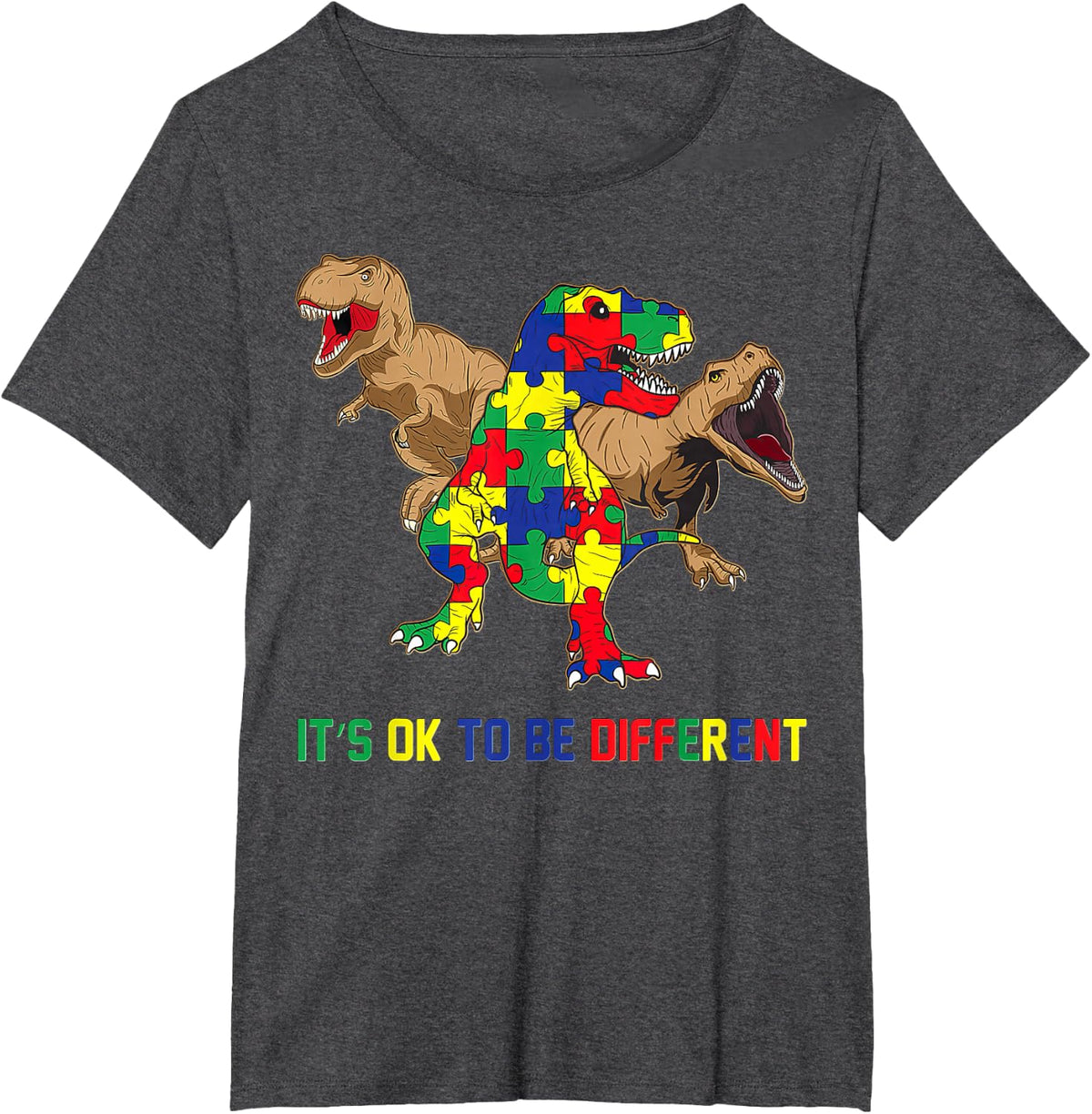 Boys Girls Kids Autism Awareness Dinosaur Gifts T-Shirt - Dark Heather Grey