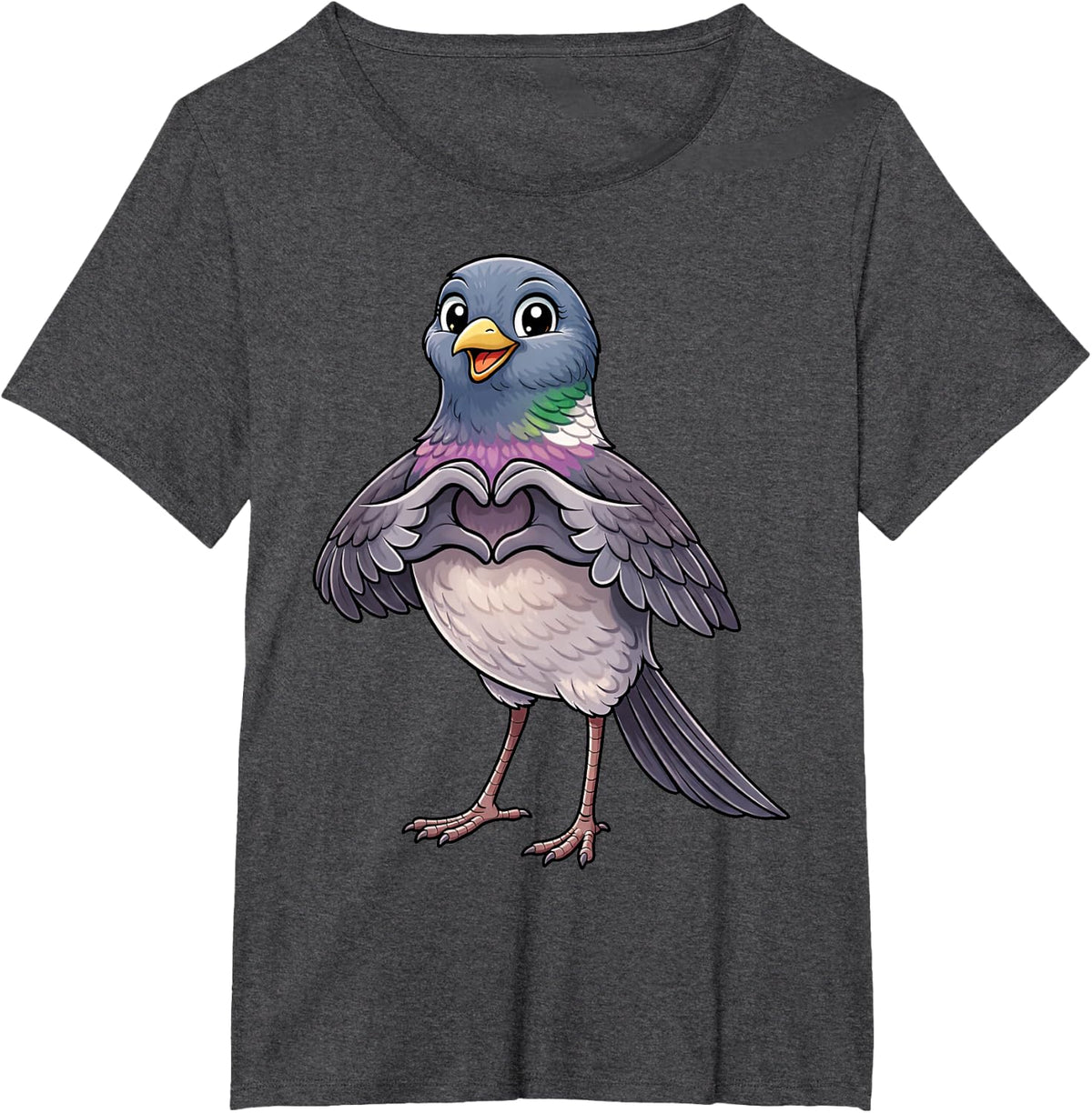 Pigeon with Heart | Cute Dove with Heart Symbol T-Shirt - Dark Heather Grey