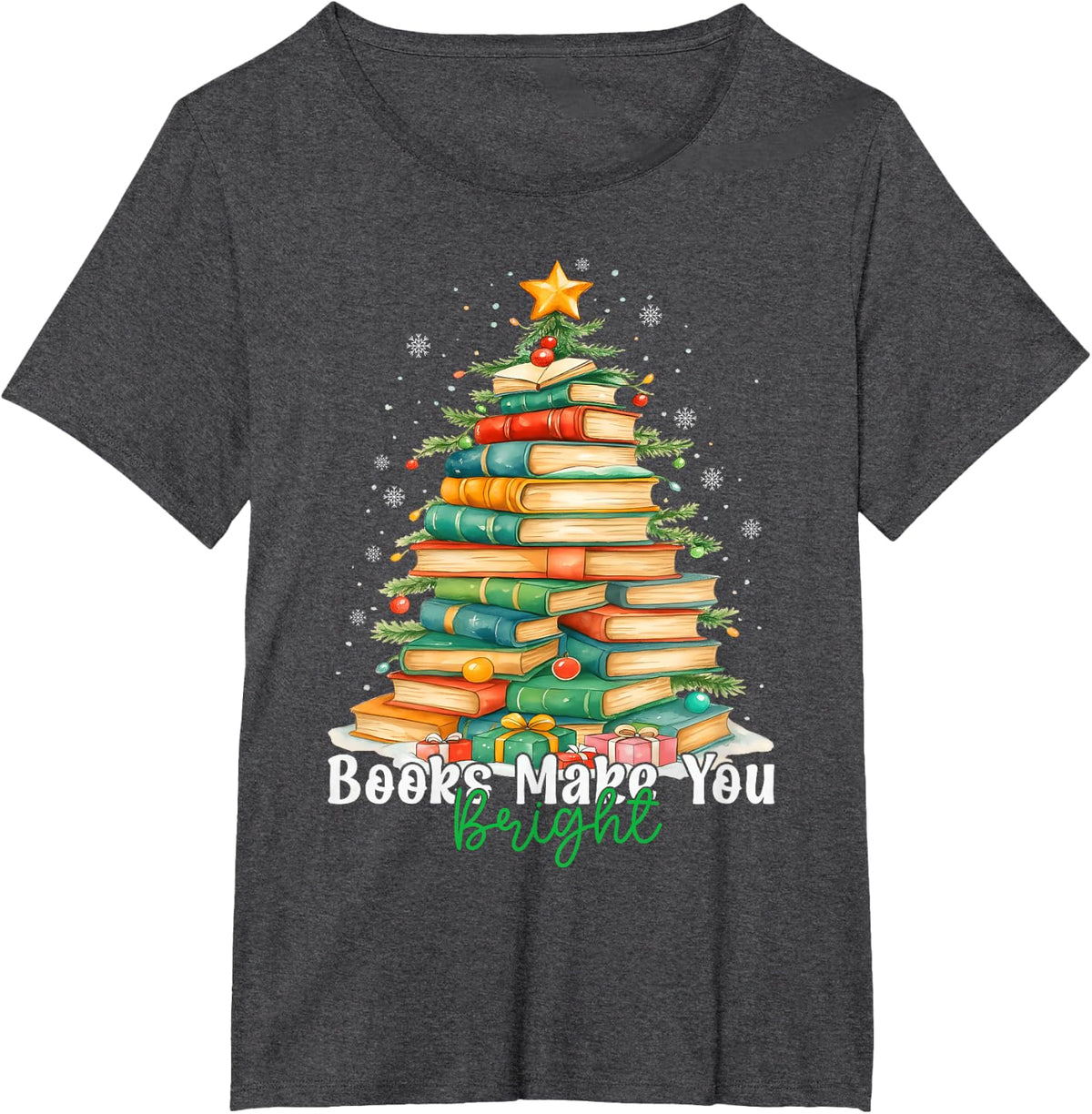 Christmas Books Make You Bright Librarian Teacher Book Lover T-Shirt - Dark Heather Grey