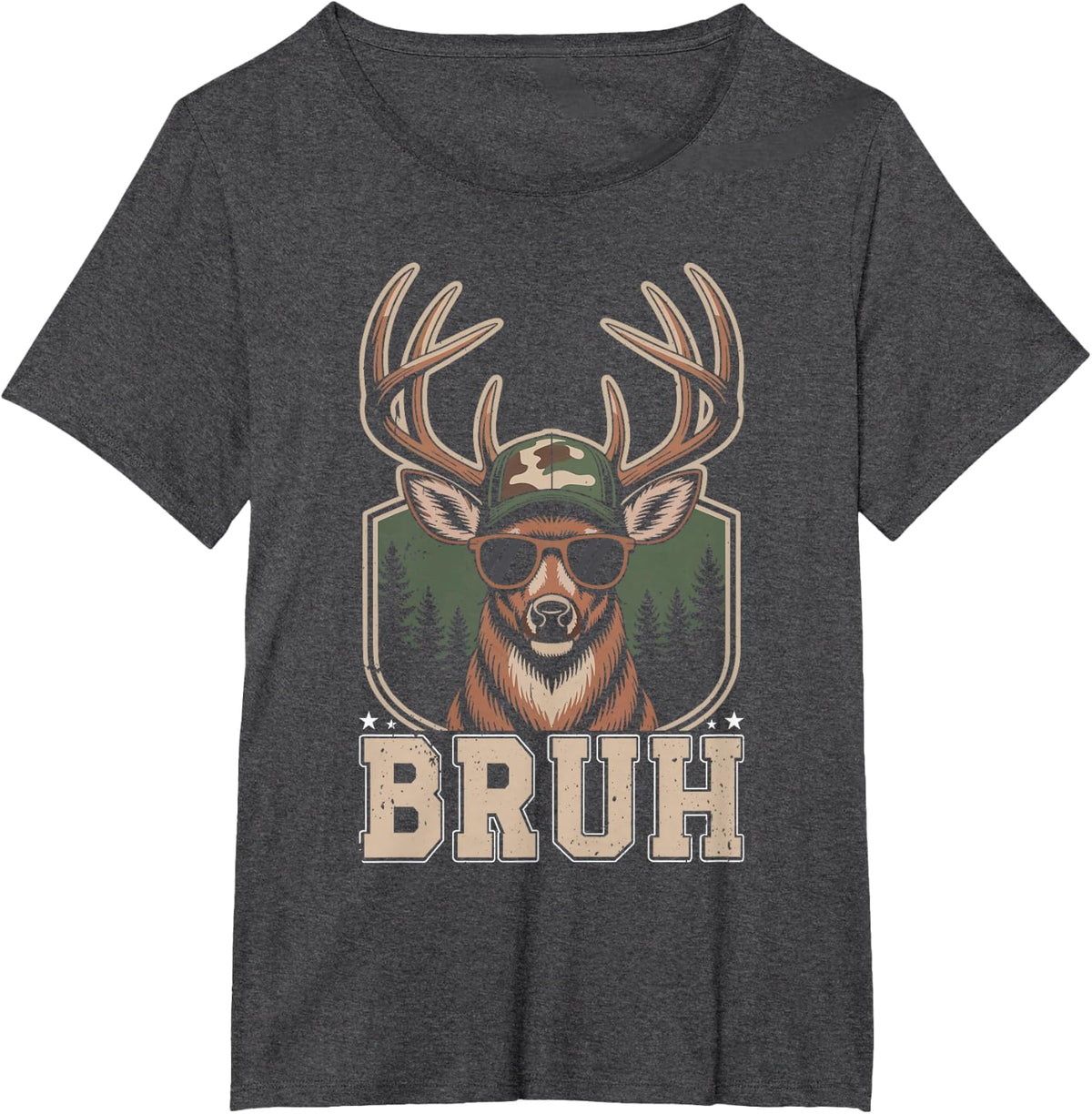 Bruh Deer Hunter Hunting Camo Flag T-Shirt - Dark Heather Grey