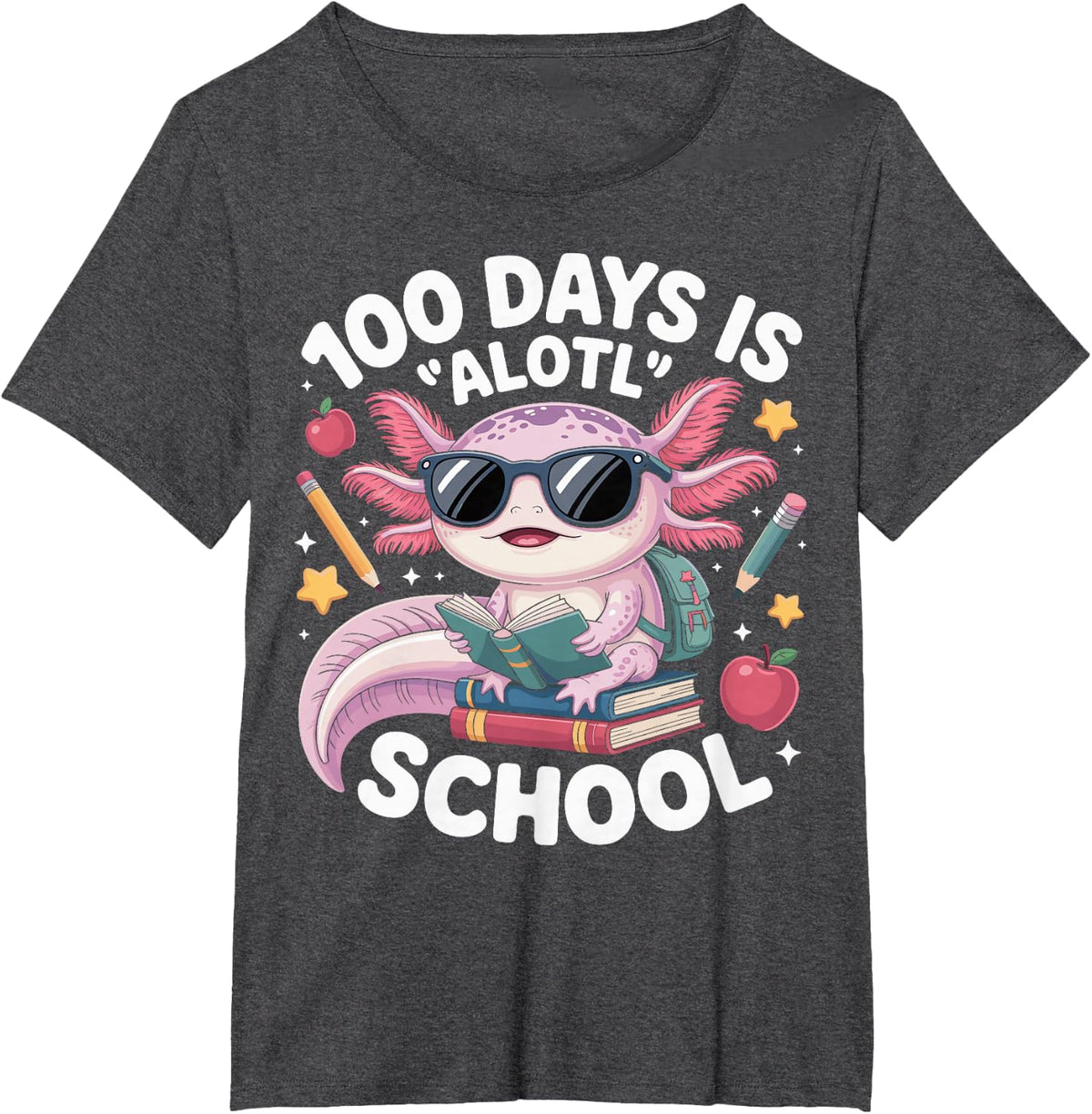 100 Days is Alotl School 100th Day of School Axolotl T-Shirt Tee for Kids Boys Girls - Dark Heather Grey