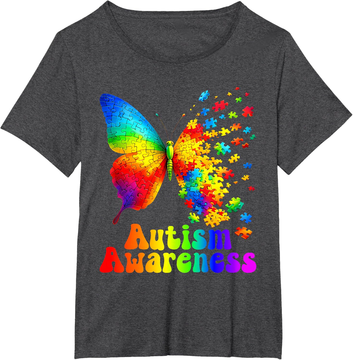 Autism Awareness Butterfly Puzzle Support Autistic Womens T-Shirt - Dark Heather Grey