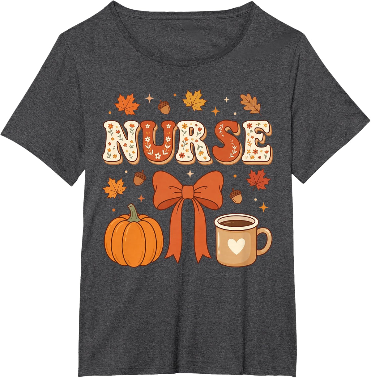 Pumpkin Spice Nurse Thanksgiving Fall ER NICU School T-Shirt - Dark Heather Grey