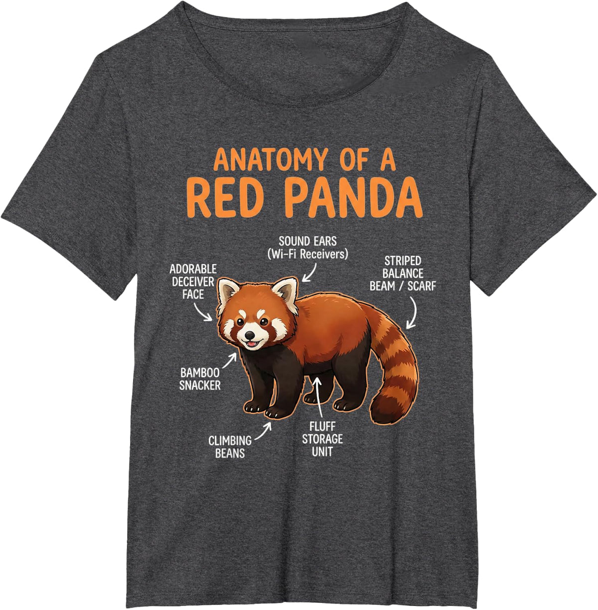 Red Panda Lover Animal Anatomy of A Red Panda Tee T-Shirt for Women Men - Dark Heather Grey