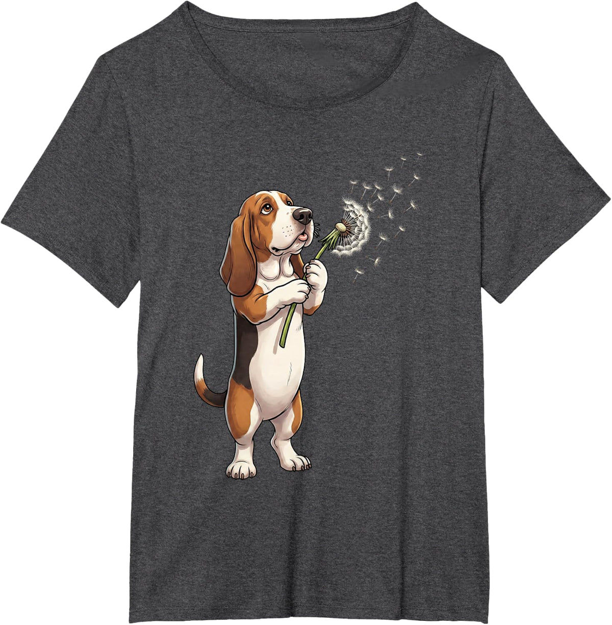 Basset Hound Dandelion Art Dog Wildflower T-Shirt - Dark Heather Grey