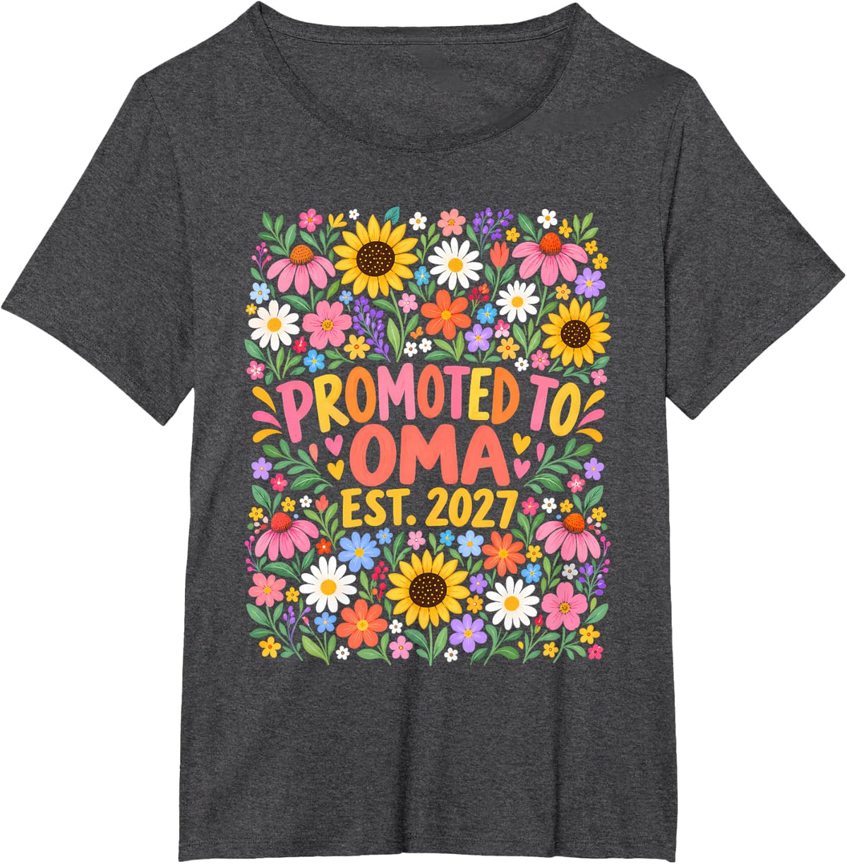 Promoted to Oma Grandmother Floral T-Shirt - Dark Heather Grey